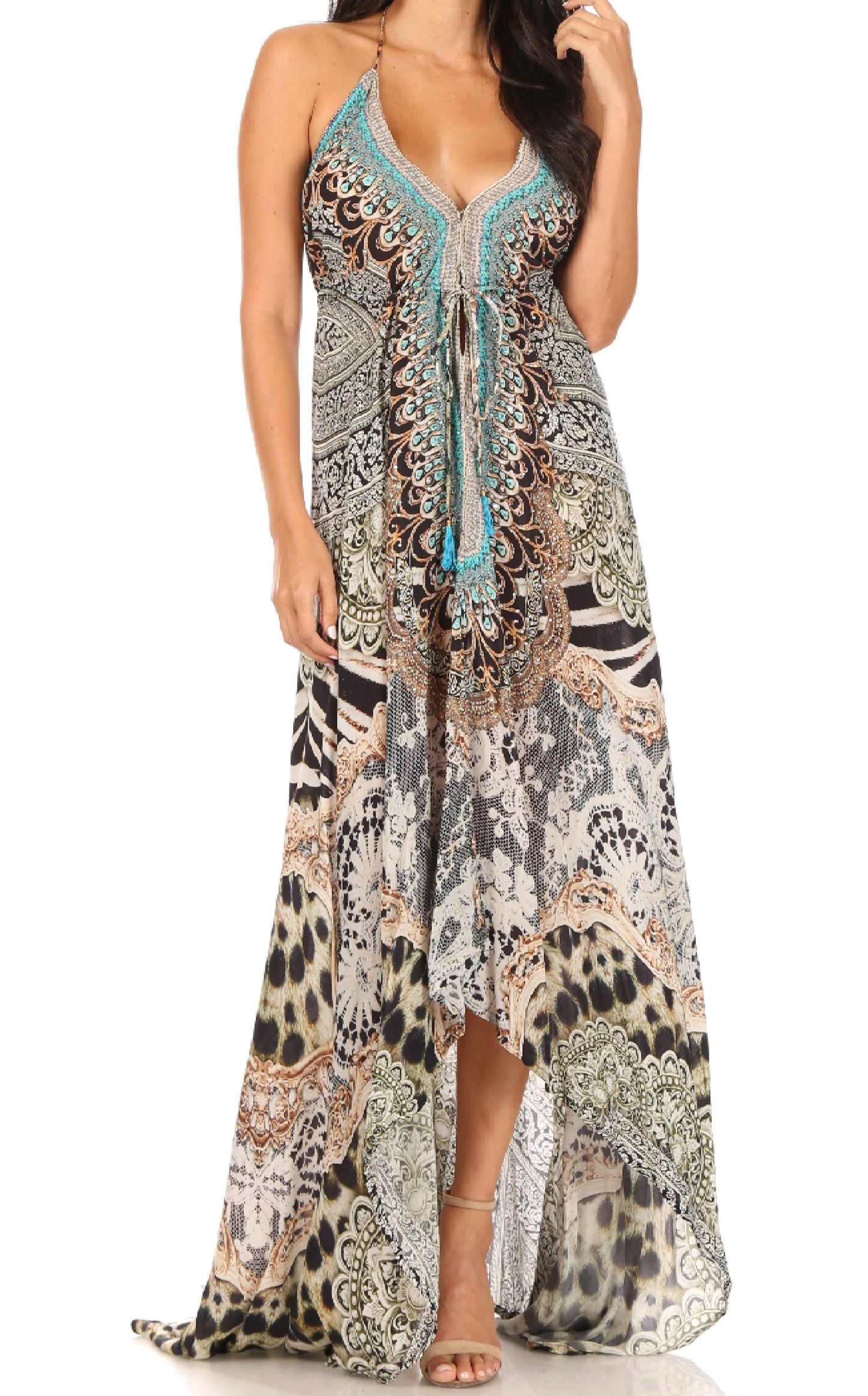 Sakkas Lizi Womens Maxi High-low Halter Handkerchief Long Dress Beach Party - Concordia Style Boutique