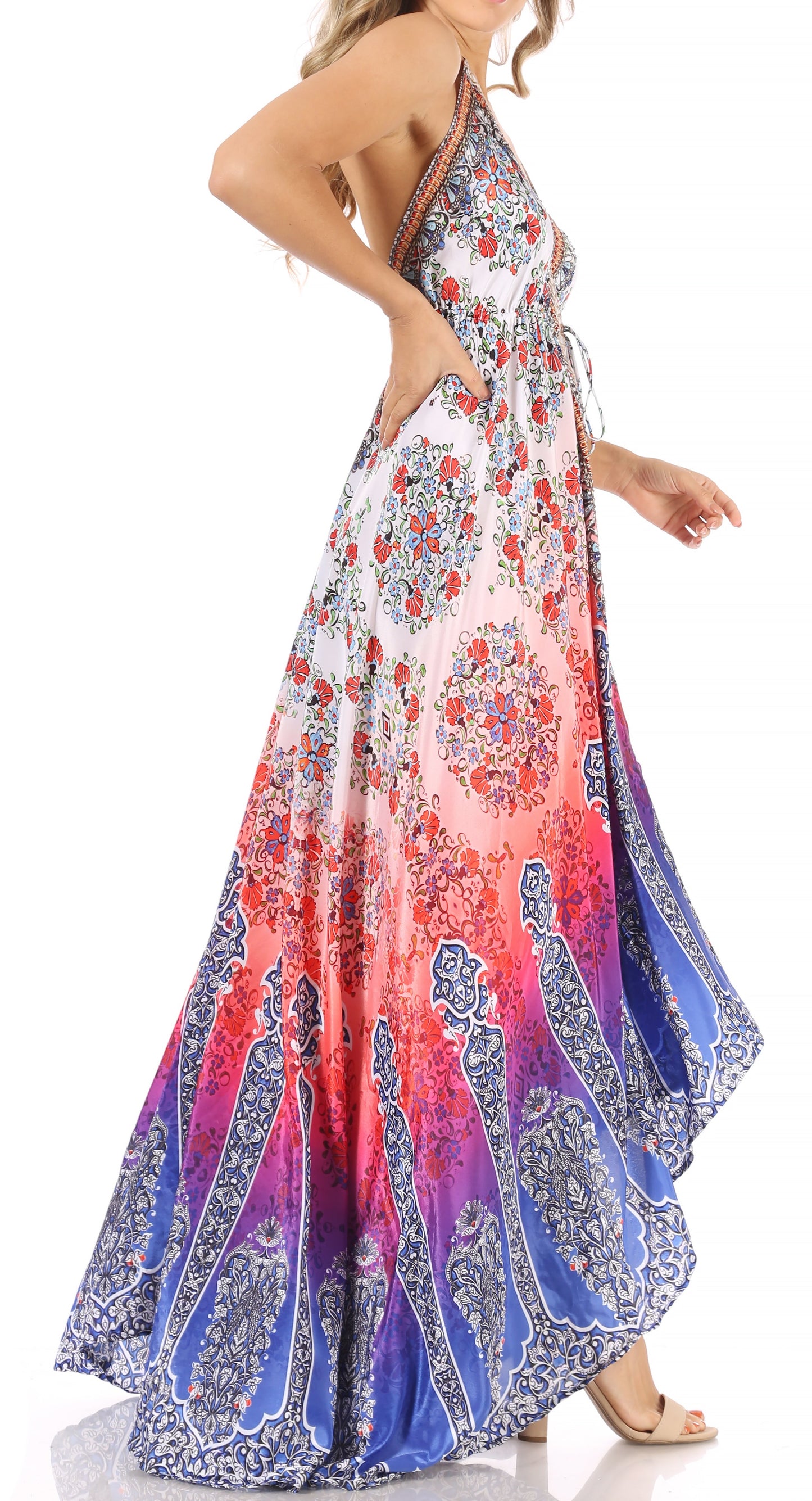 Sakkas Lizi Womens Maxi High-low Halter Handkerchief Long Dress Beach Party - Concordia Style Boutique