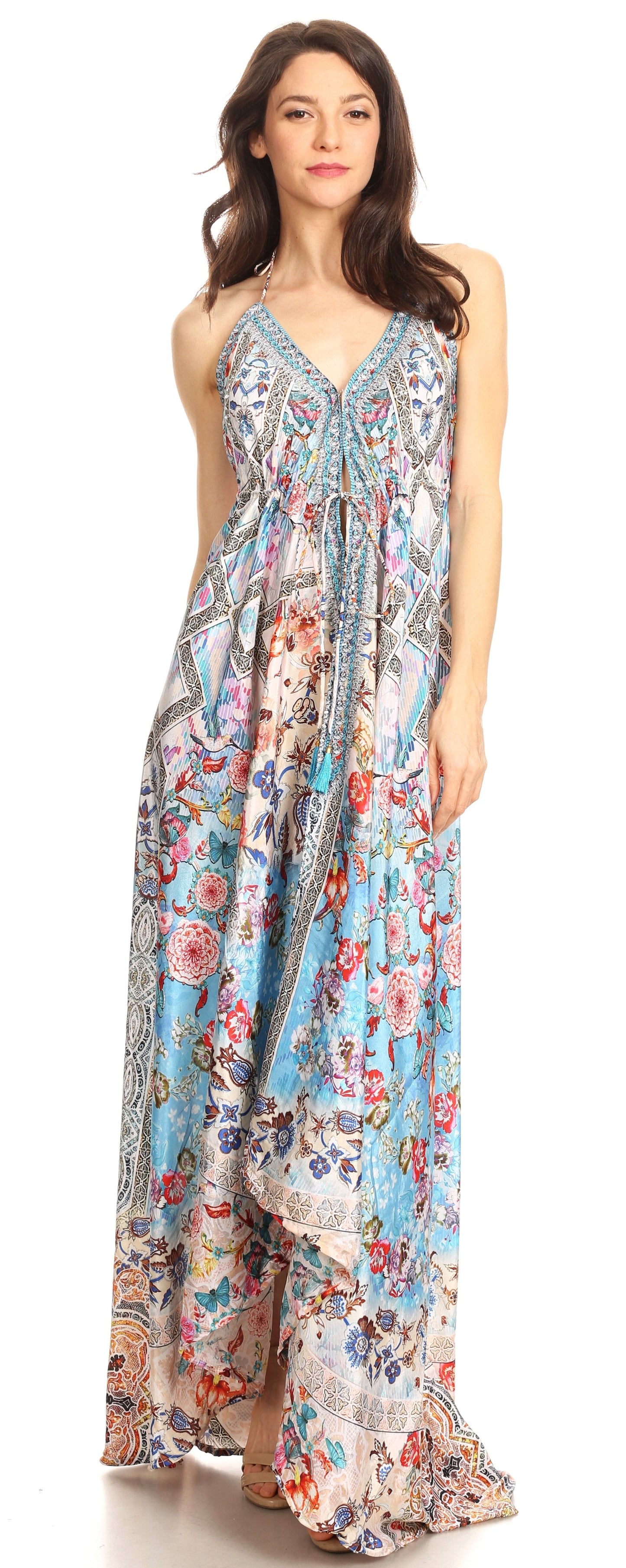Sakkas Lizi Womens Maxi High-low Halter Handkerchief Long Dress Beach Party - Concordia Style Boutique