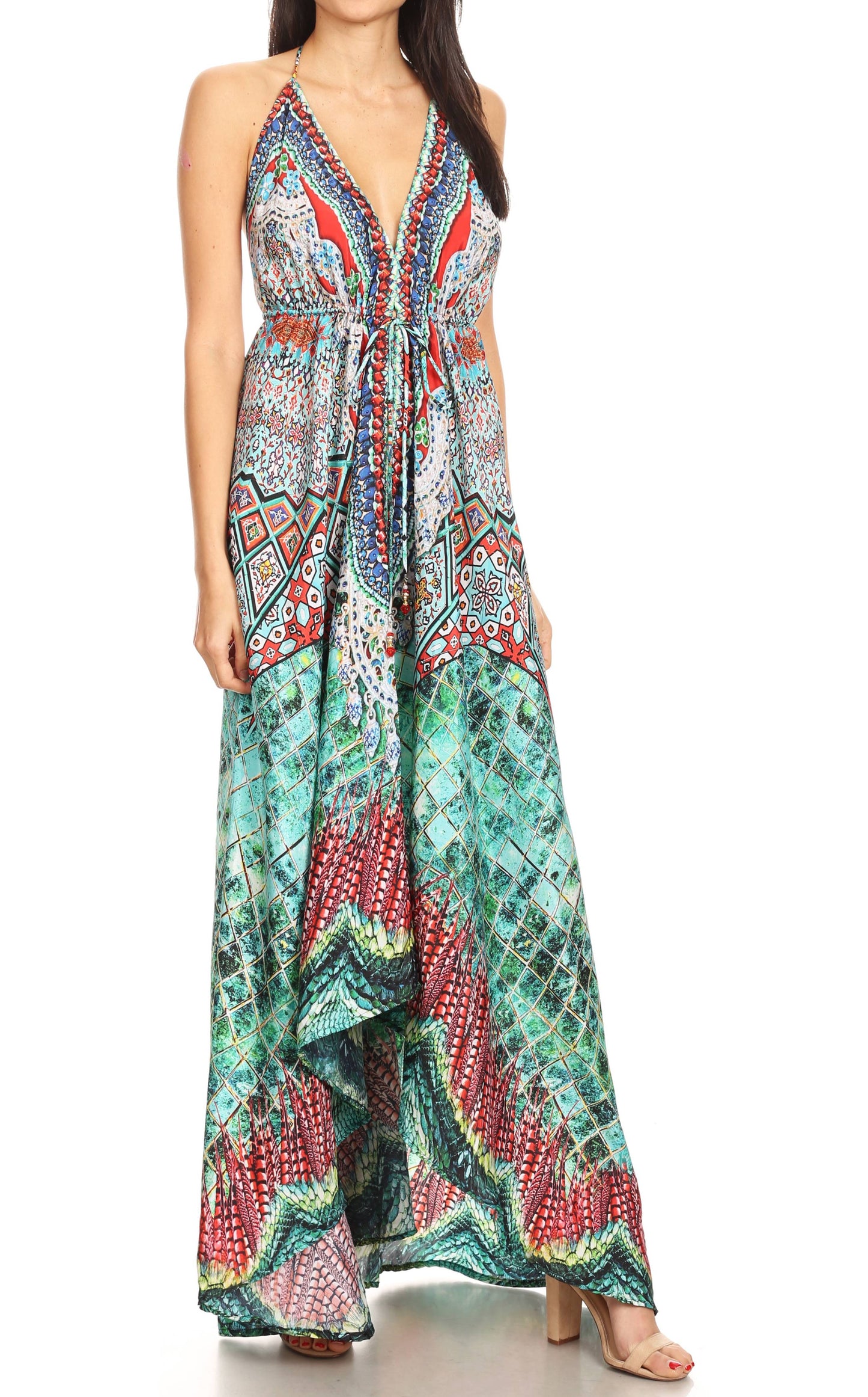 Sakkas Lizi Womens Maxi High-low Halter Handkerchief Long Dress Beach Party - Concordia Style Boutique