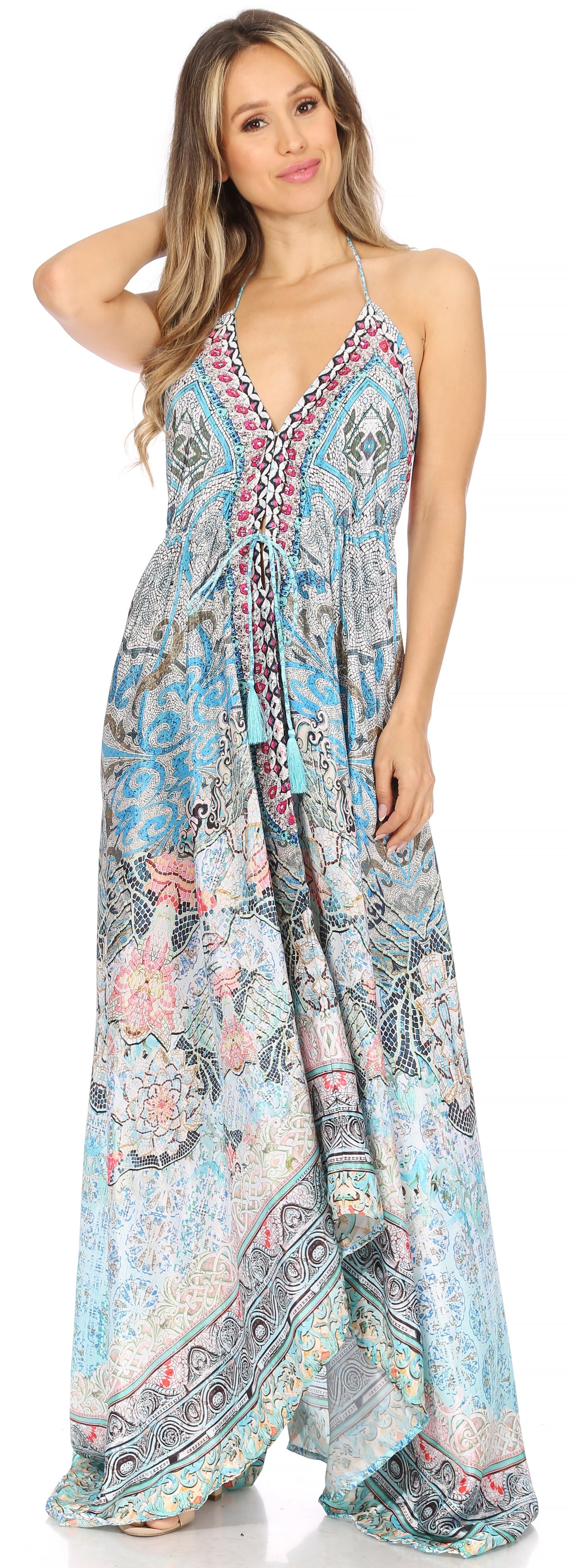 Sakkas Lizi Womens Maxi High-low Halter Handkerchief Long Dress Beach Party - Concordia Style Boutique