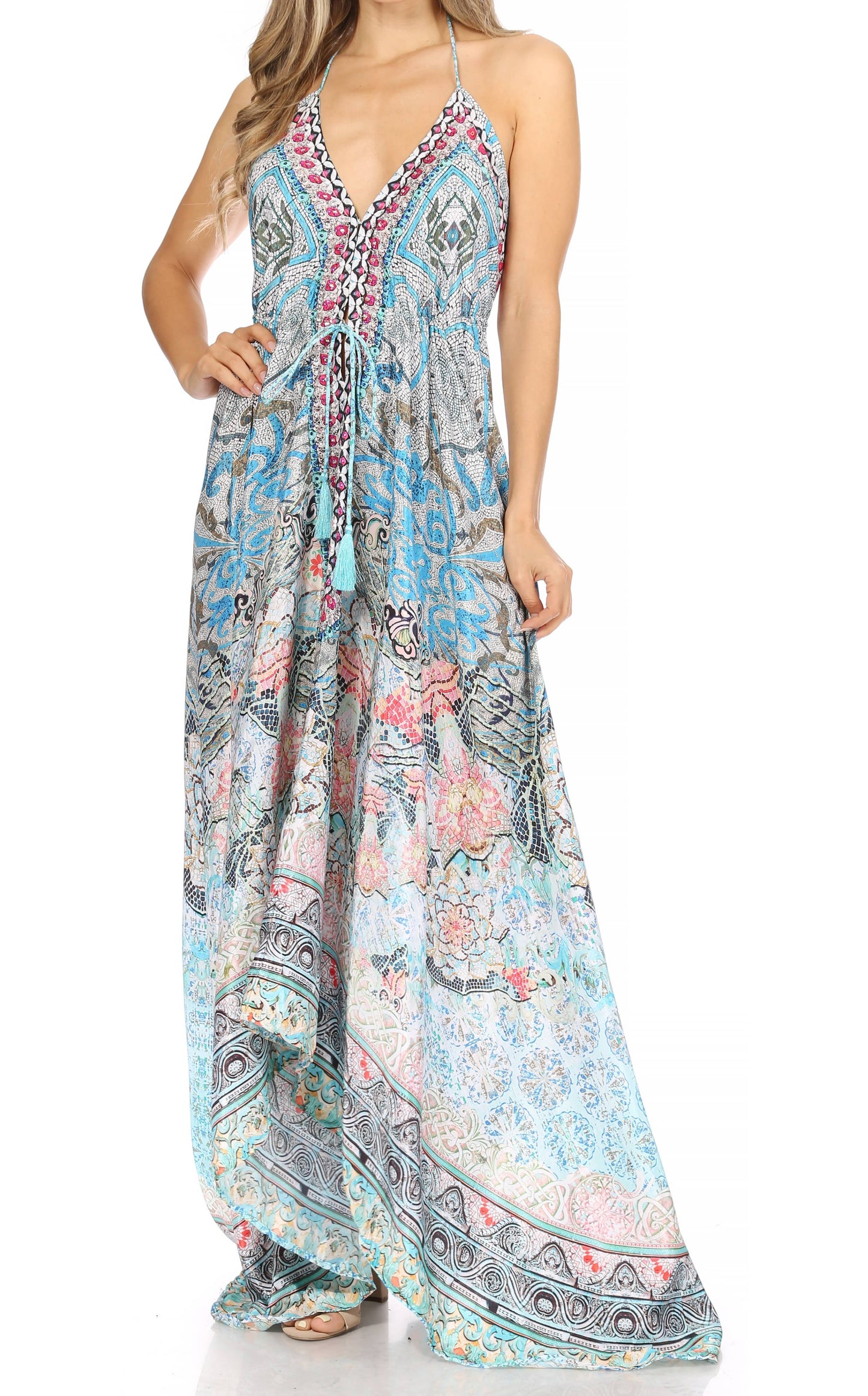 Sakkas Lizi Womens Maxi High-low Halter Handkerchief Long Dress Beach Party - Concordia Style Boutique