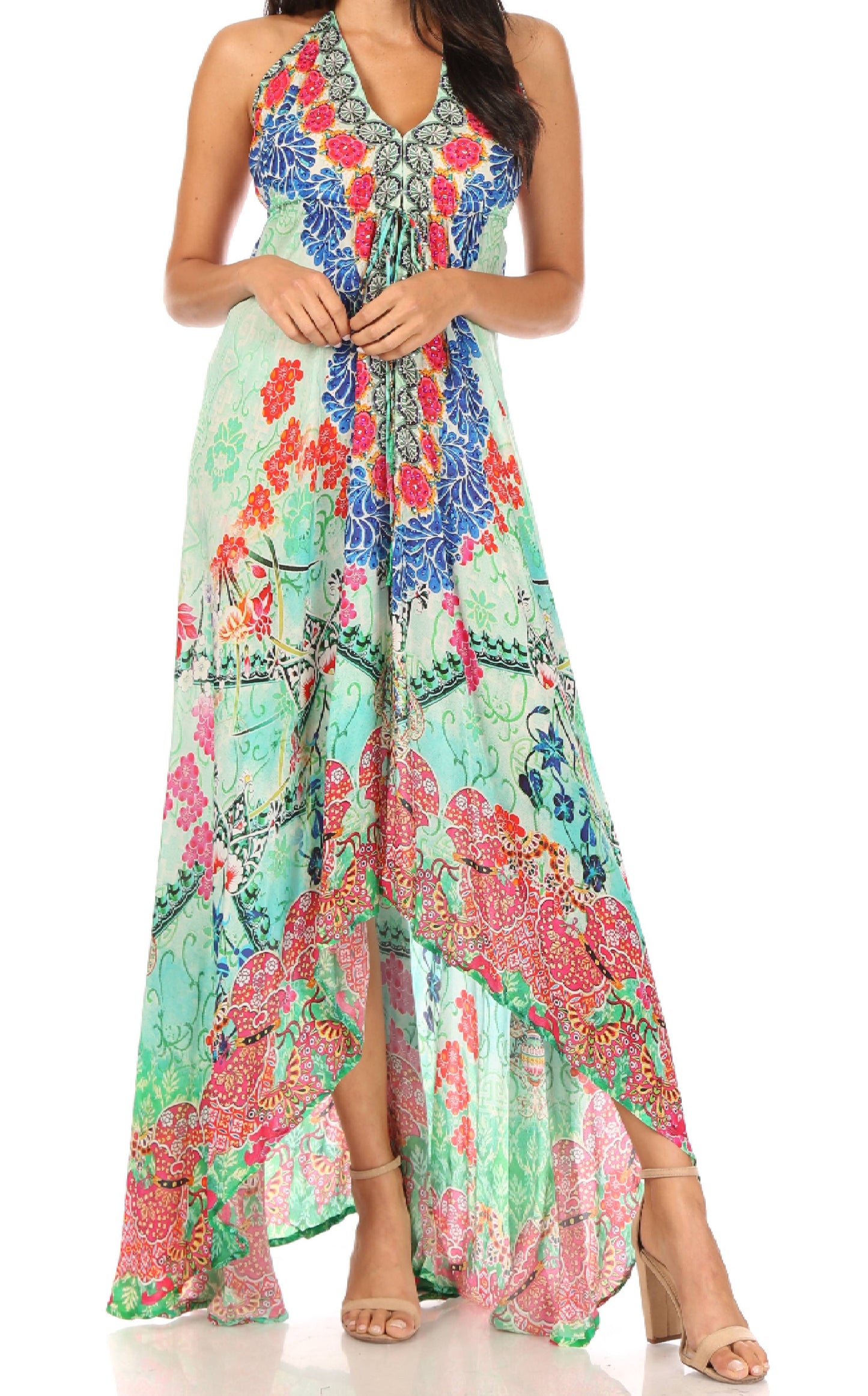 Sakkas Lizi Womens Maxi High-low Halter Handkerchief Long Dress Beach Party - Concordia Style Boutique