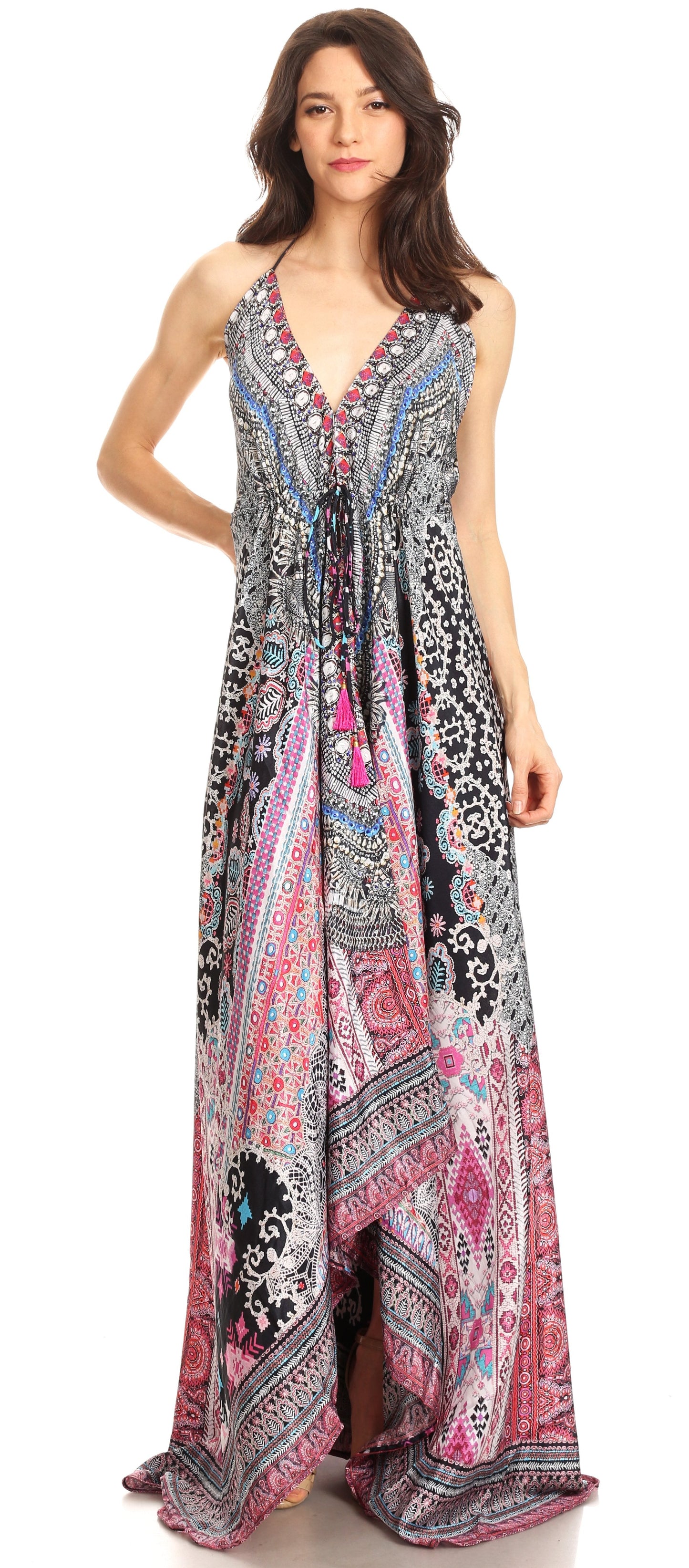 Sakkas Lizi Womens Maxi High-low Halter Handkerchief Long Dress Beach Party - Concordia Style Boutique