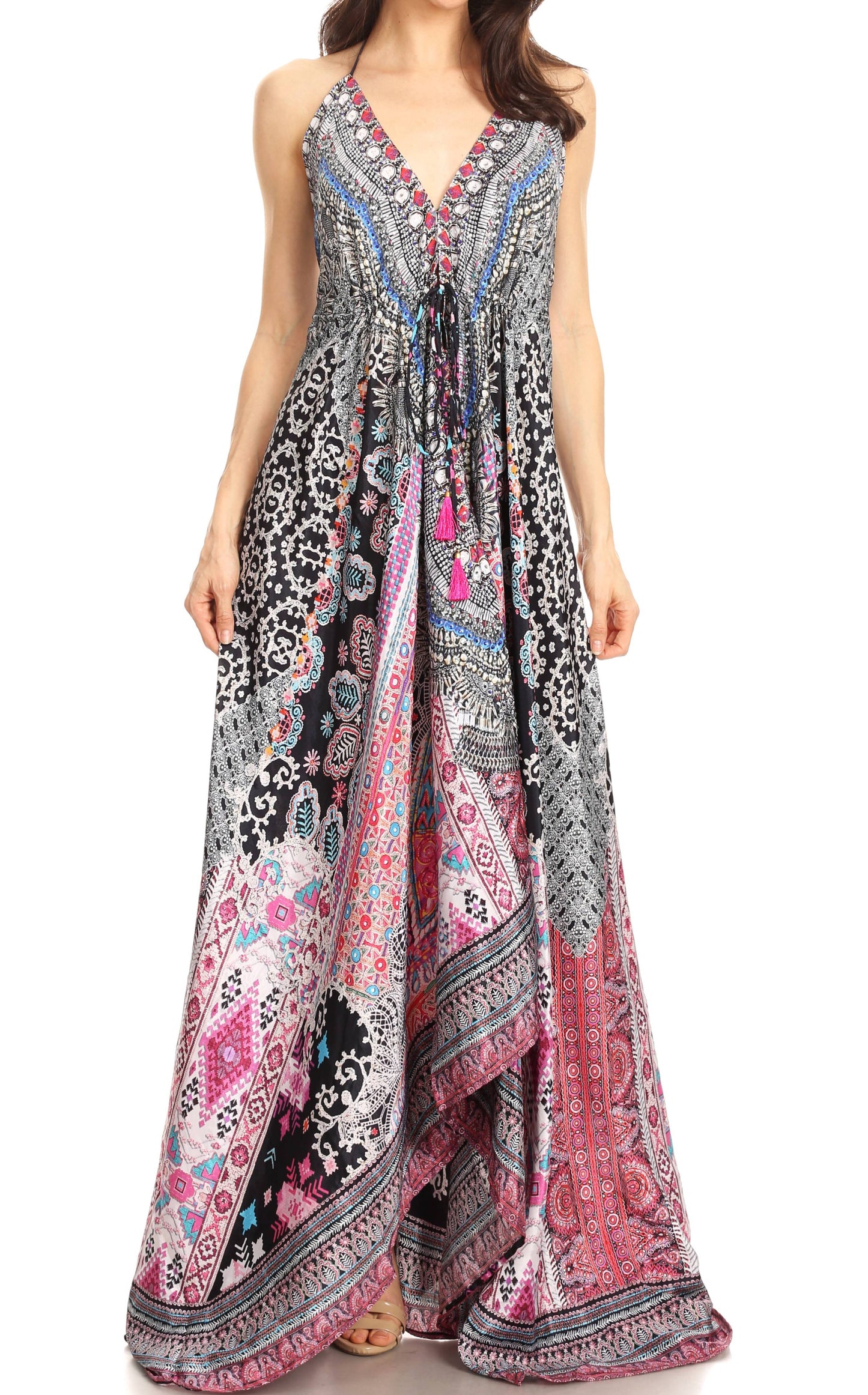 Sakkas Lizi Womens Maxi High-low Halter Handkerchief Long Dress Beach Party - Concordia Style Boutique