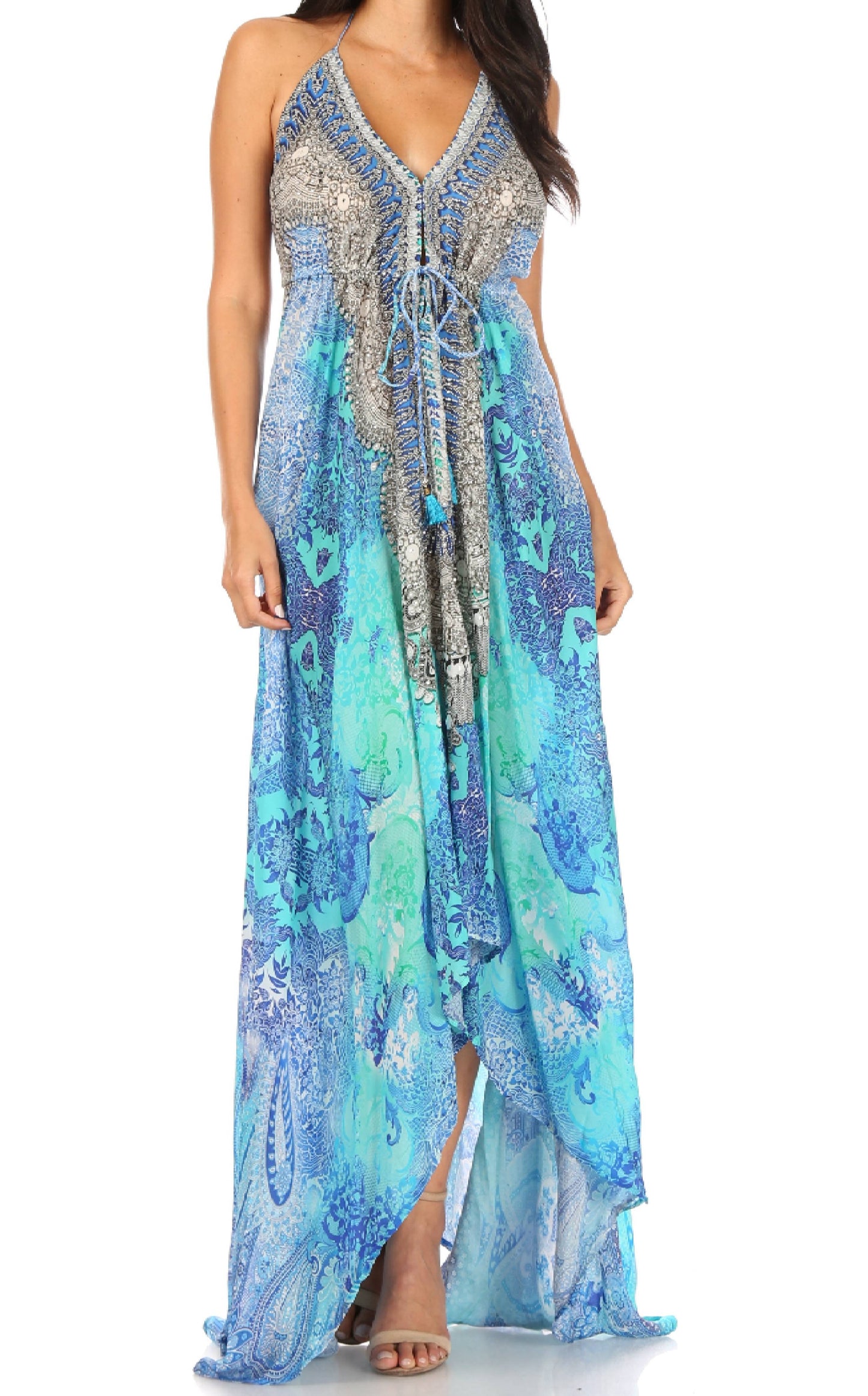 Sakkas Lizi Womens Maxi High-low Halter Handkerchief Long Dress Beach Party - Concordia Style Boutique