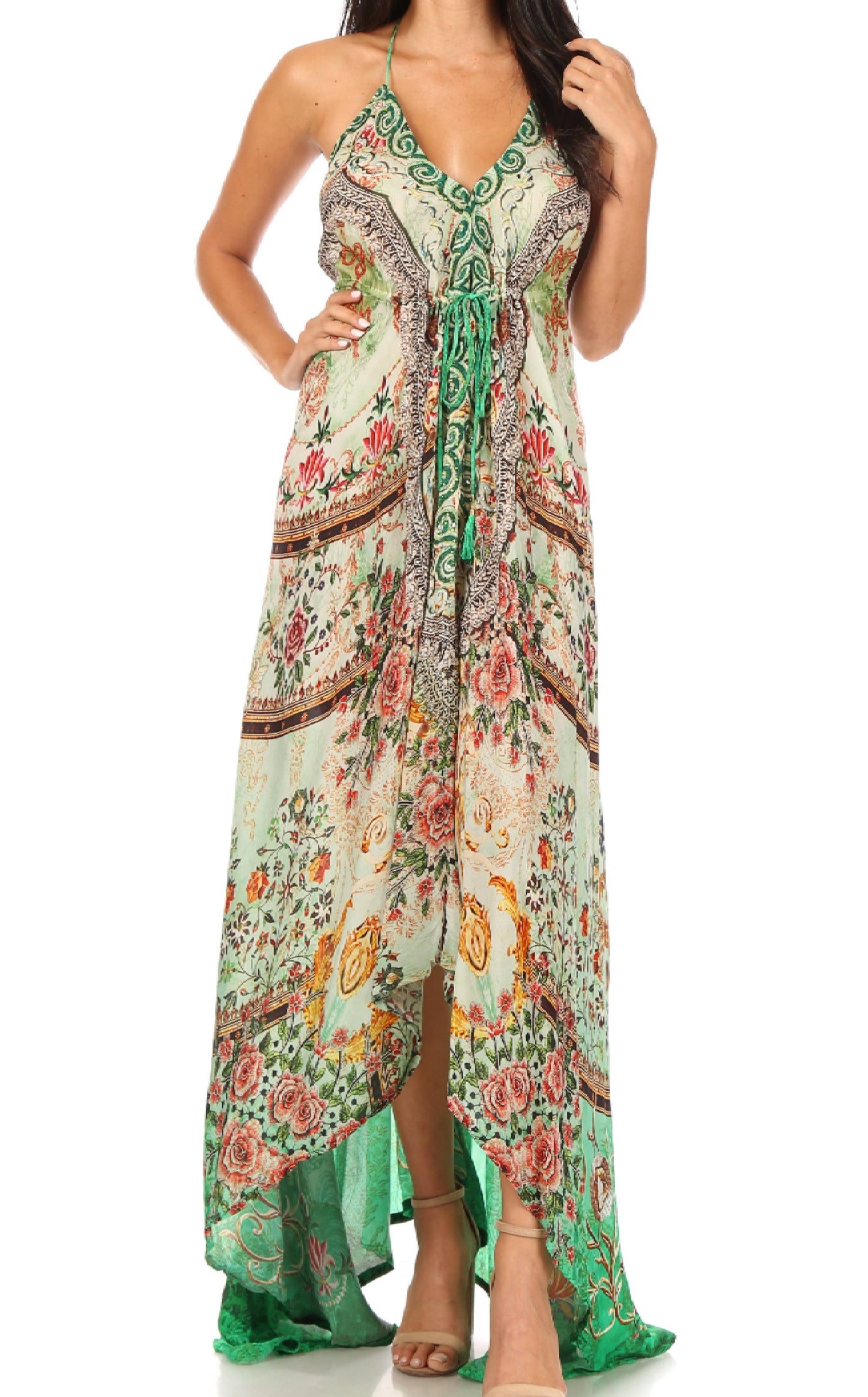 Sakkas Lizi Womens Maxi High-low Halter Handkerchief Long Dress Beach Party - Concordia Style Boutique
