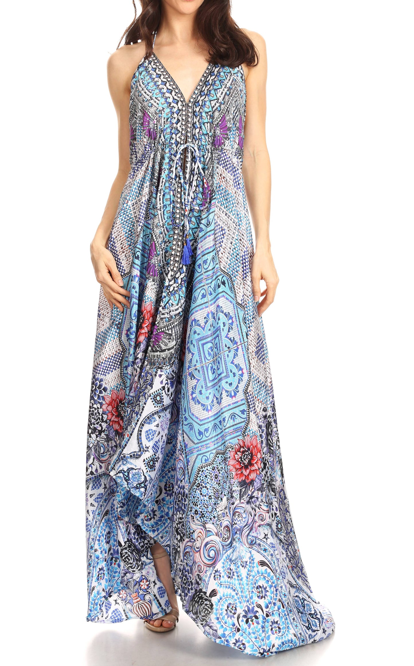 Sakkas Lizi Womens Maxi High-low Halter Handkerchief Long Dress Beach Party - Concordia Style Boutique