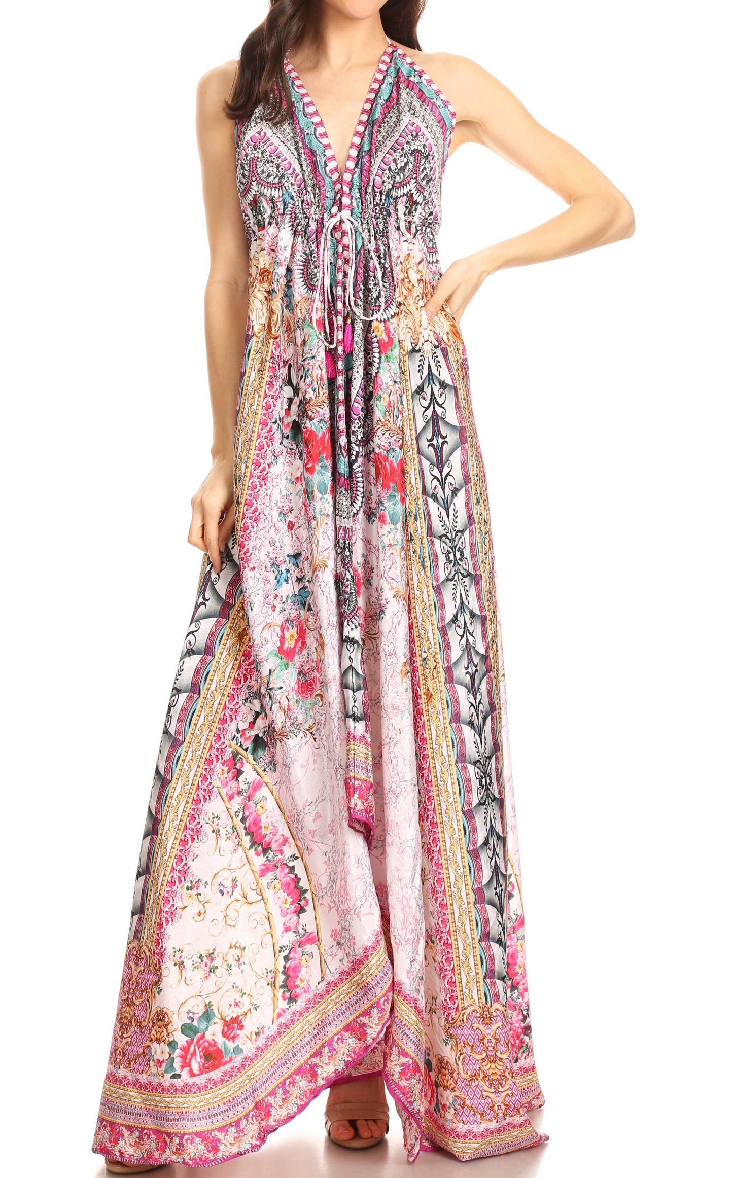 Sakkas Lizi Womens Maxi High-low Halter Handkerchief Long Dress Beach Party - Concordia Style Boutique