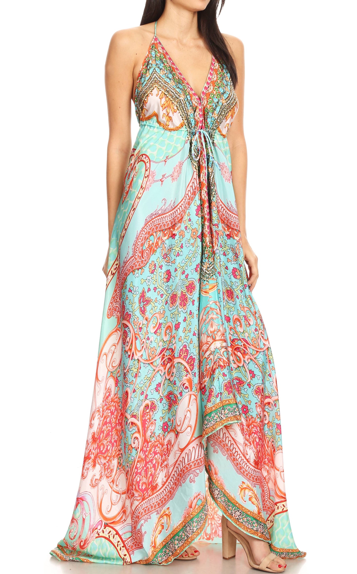 Sakkas Lizi Womens Maxi High-low Halter Handkerchief Long Dress Beach Party - Concordia Style Boutique