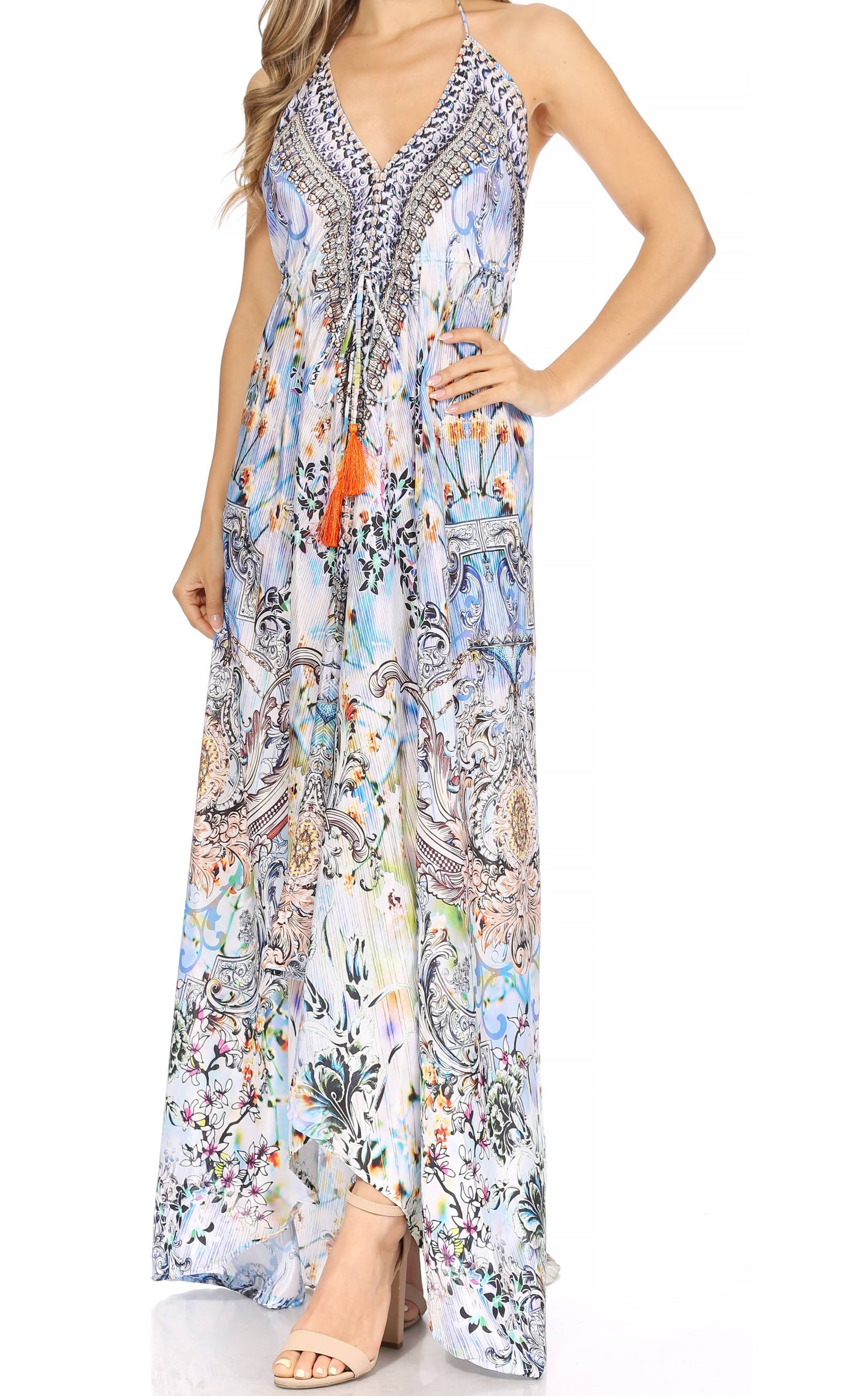 Sakkas Lizi Womens Maxi High-low Halter Handkerchief Long Dress Beach Party - Concordia Style Boutique