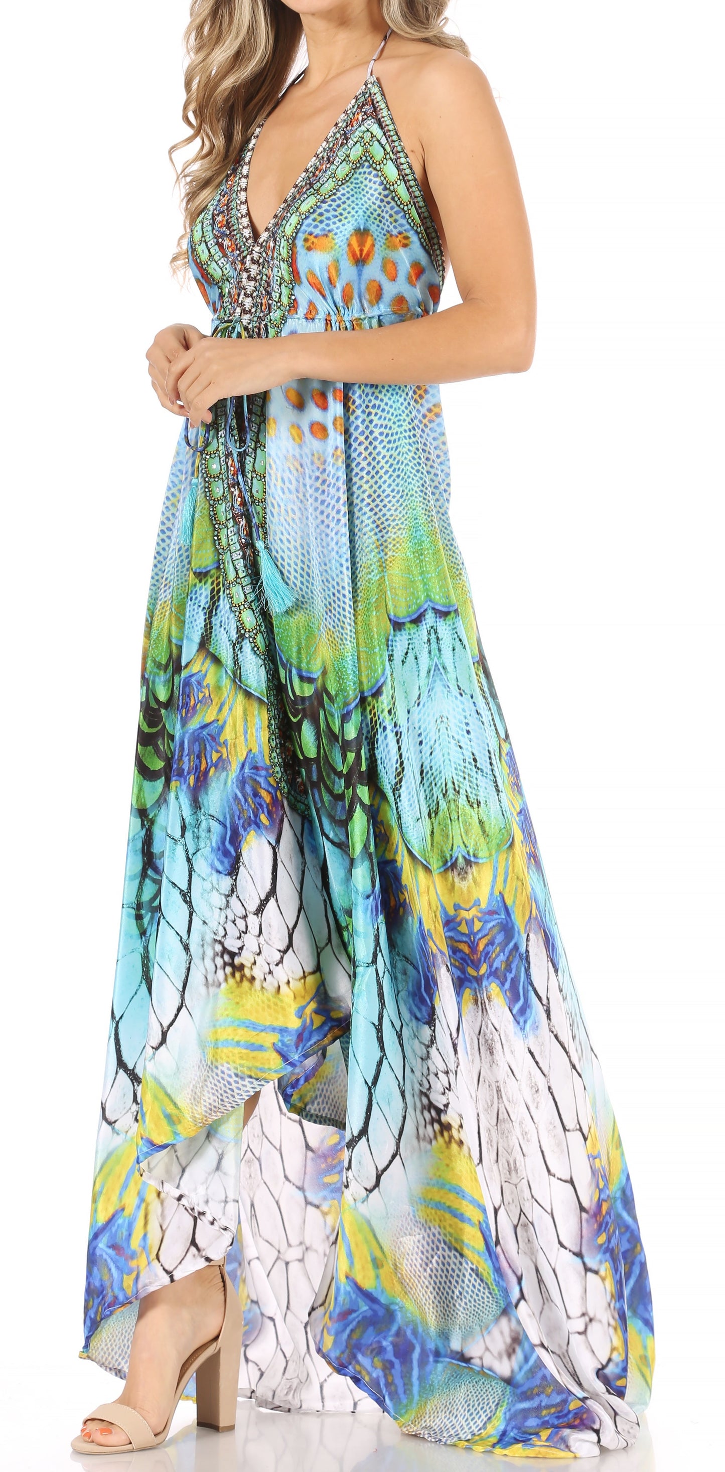 Sakkas Lizi Womens Maxi High-low Halter Handkerchief Long Dress Beach Party - Concordia Style Boutique