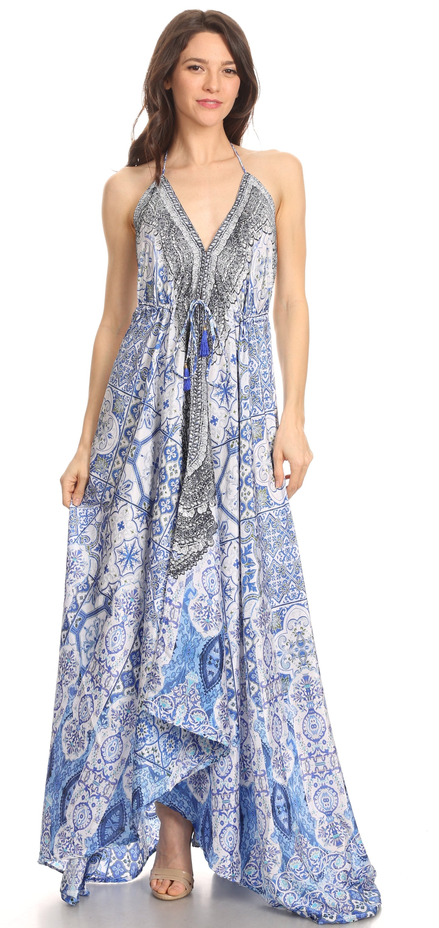 Sakkas Lizi Womens Maxi High-low Halter Handkerchief Long Dress Beach Party - Concordia Style Boutique