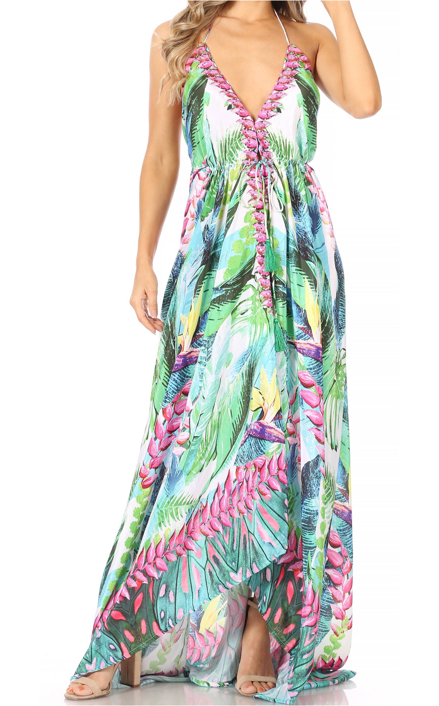 Sakkas Lizi Womens Maxi High-low Halter Handkerchief Long Dress Beach Party - Concordia Style Boutique