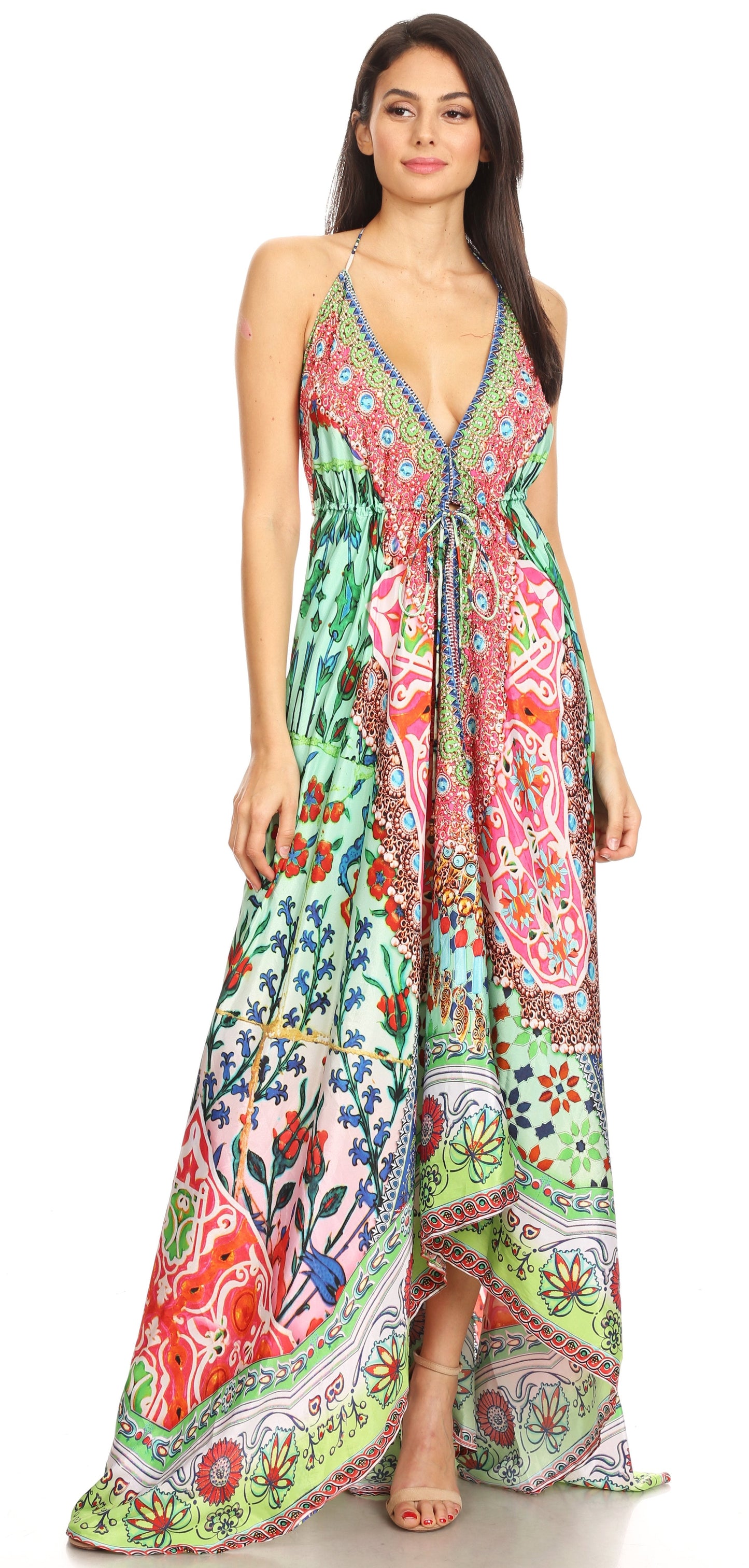 Sakkas Lizi Womens Maxi High-low Halter Handkerchief Long Dress Beach Party - Concordia Style Boutique