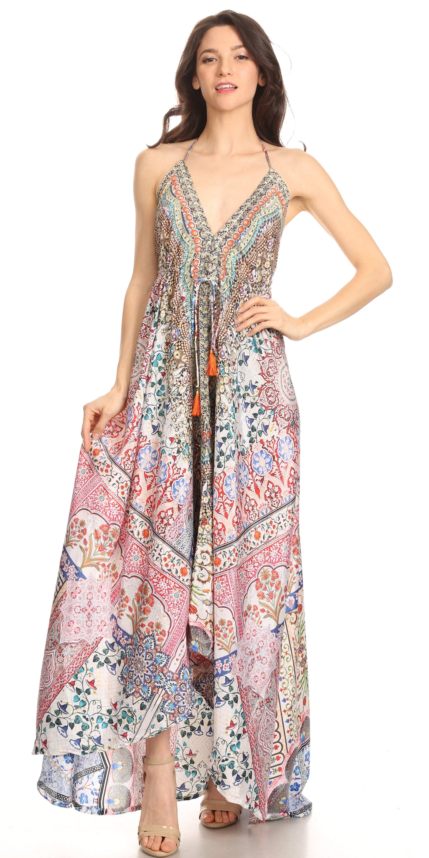 Sakkas Lizi Womens Maxi High-low Halter Handkerchief Long Dress Beach Party - Concordia Style Boutique