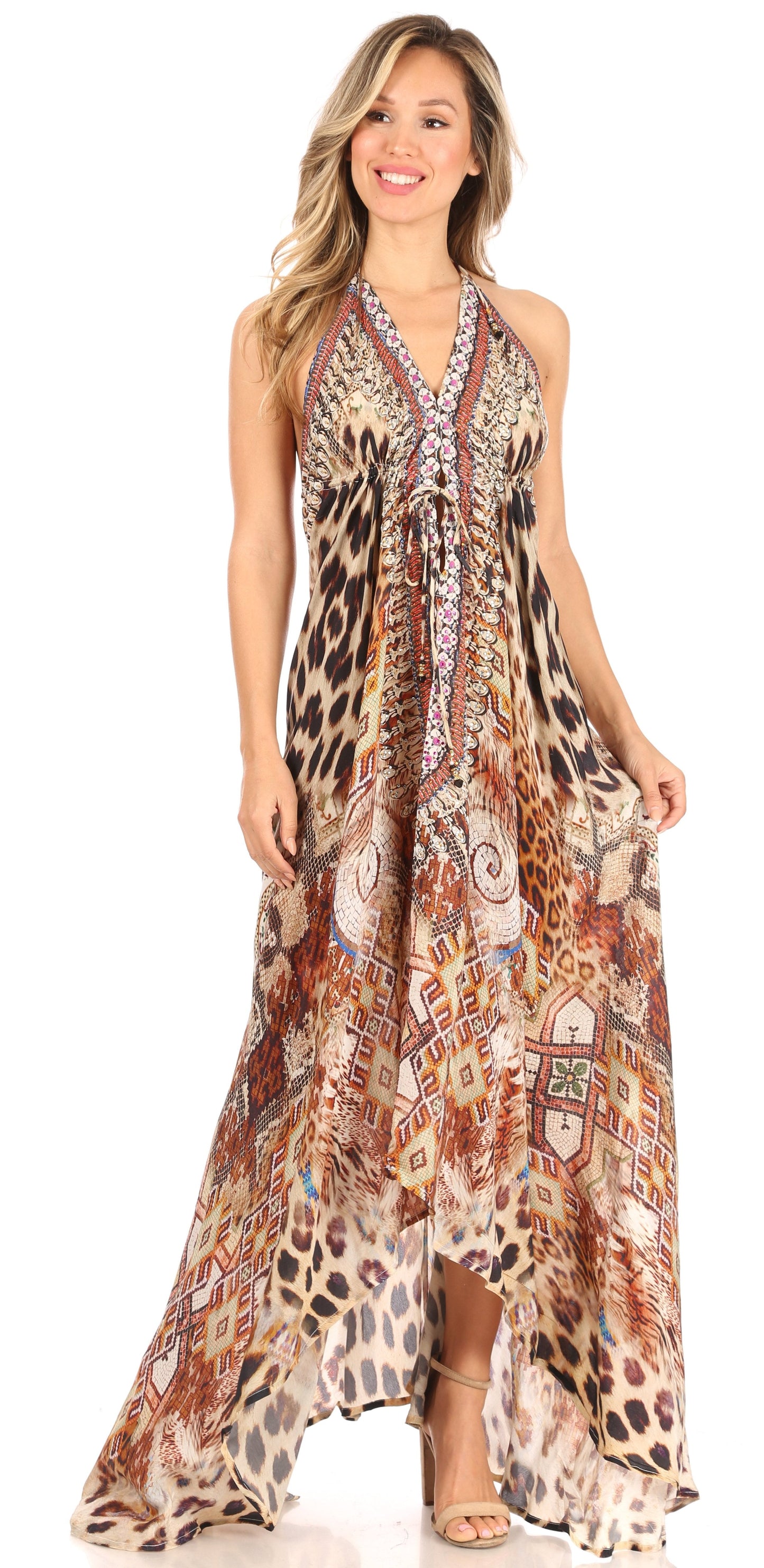 Sakkas Lizi Womens Maxi High-low Halter Handkerchief Long Dress Beach Party - Concordia Style Boutique