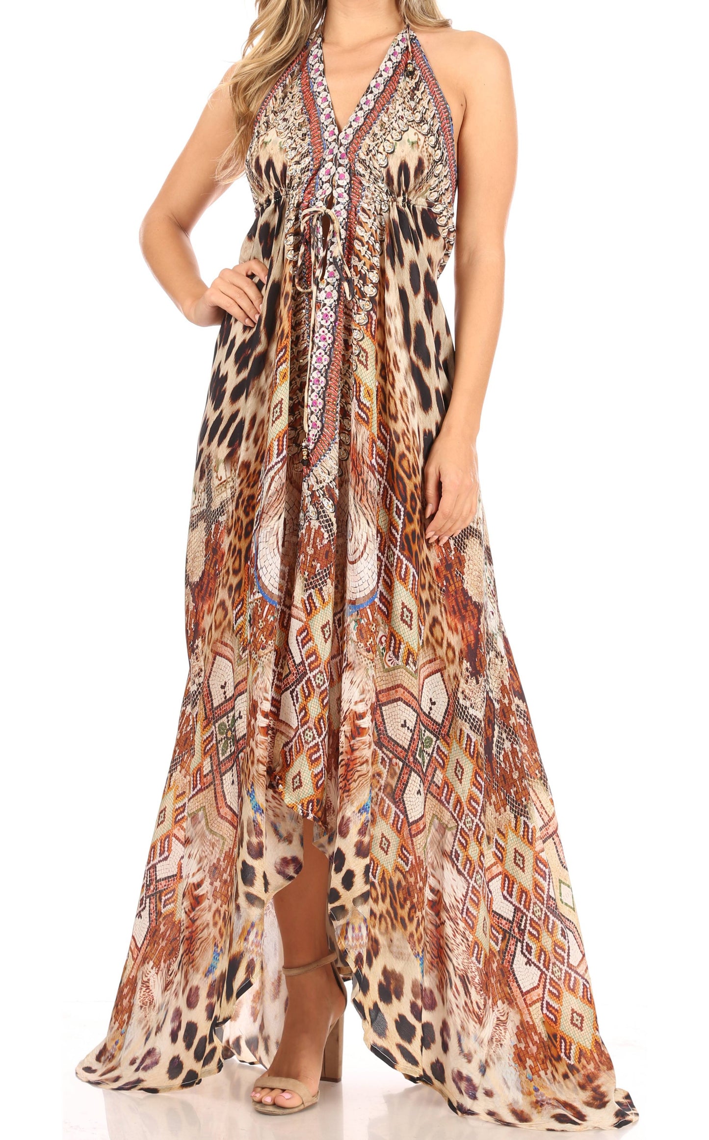 Sakkas Lizi Womens Maxi High-low Halter Handkerchief Long Dress Beach Party - Concordia Style Boutique
