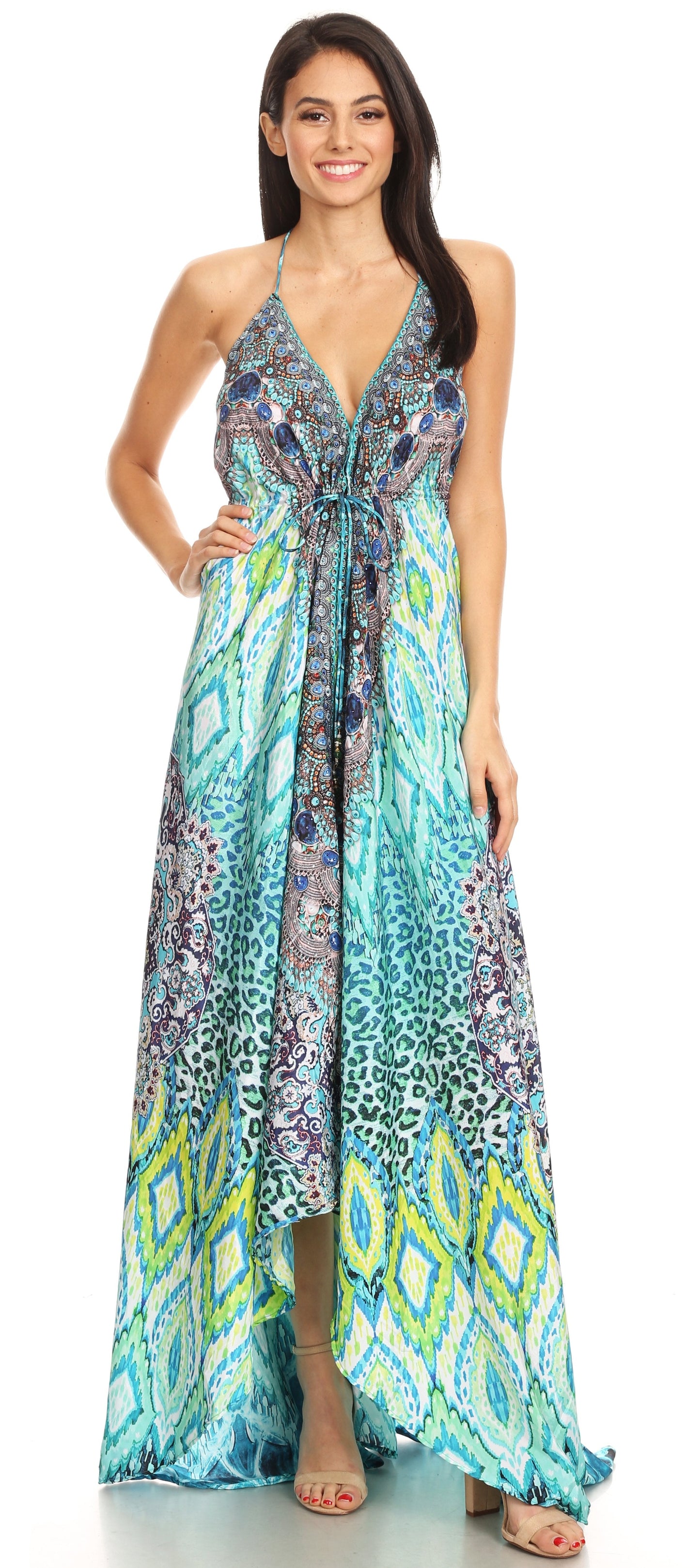 Sakkas Lizi Womens Maxi High-low Halter Handkerchief Long Dress Beach Party - Concordia Style Boutique