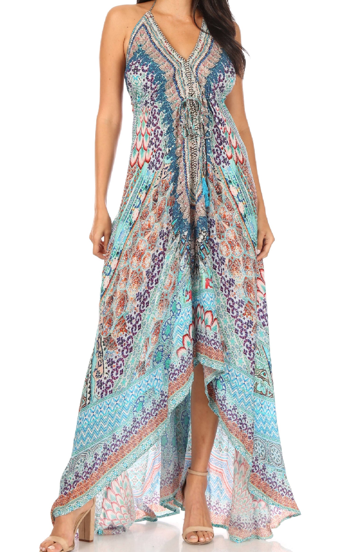 Sakkas Lizi Womens Maxi High-low Halter Handkerchief Long Dress Beach Party - Concordia Style Boutique