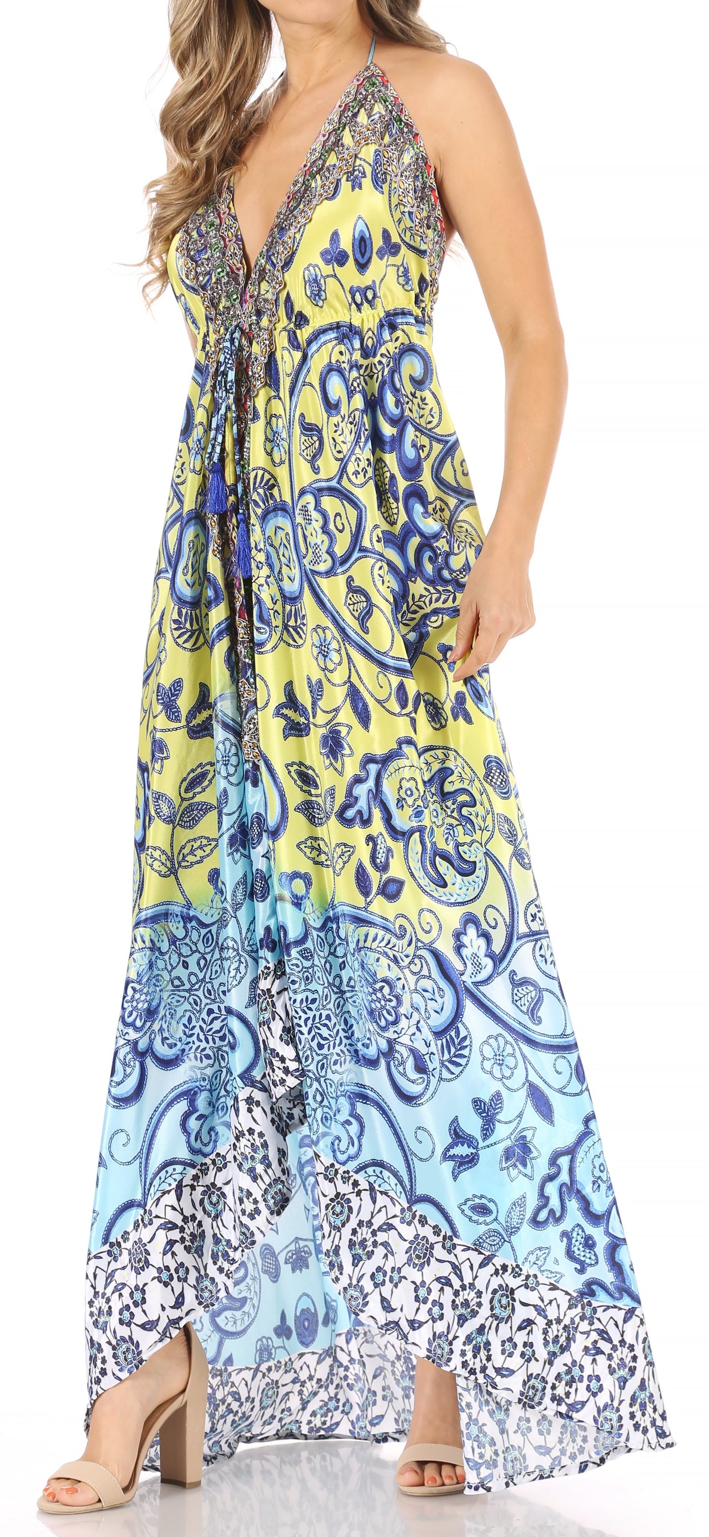 Sakkas Lizi Womens Maxi High-low Halter Handkerchief Long Dress Beach Party - Concordia Style Boutique