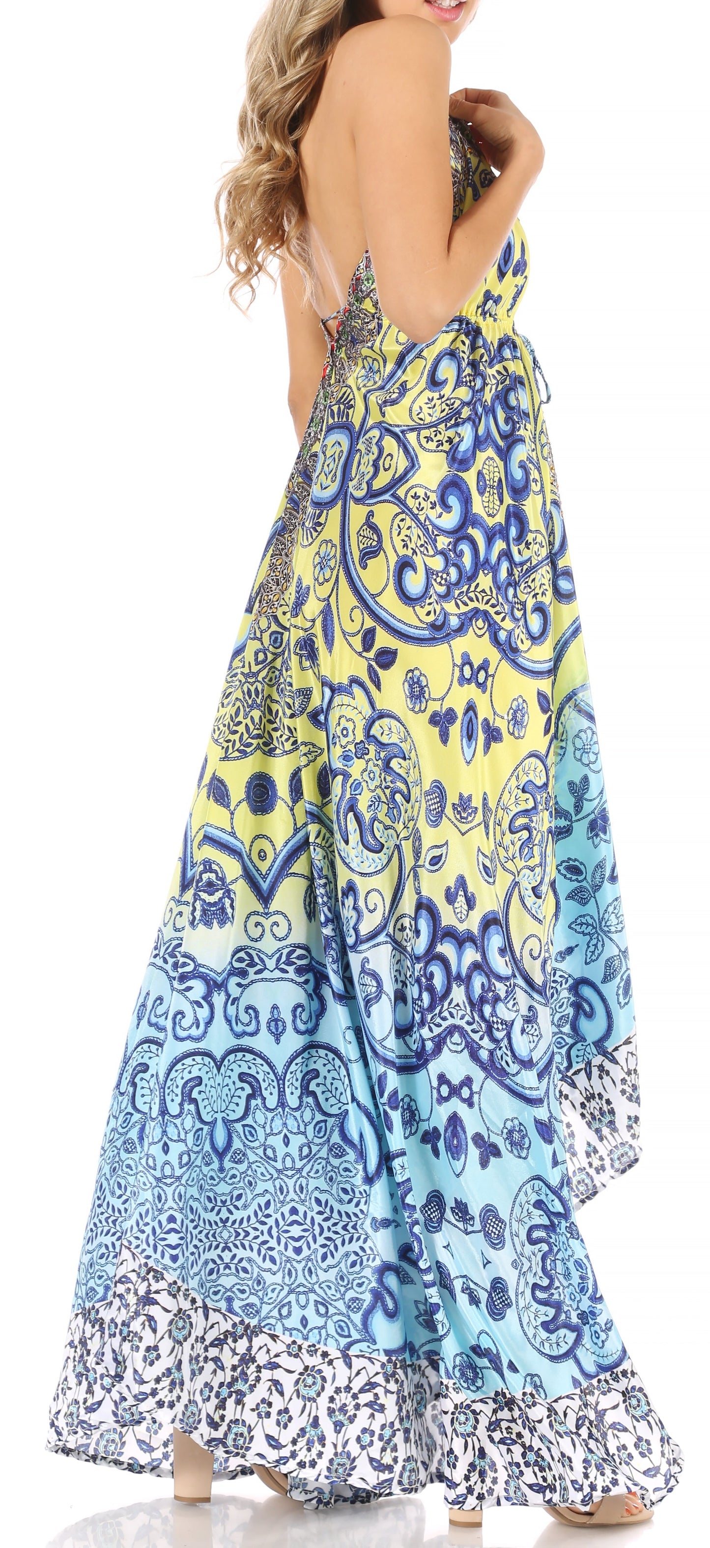 Sakkas Lizi Womens Maxi High-low Halter Handkerchief Long Dress Beach Party - Concordia Style Boutique
