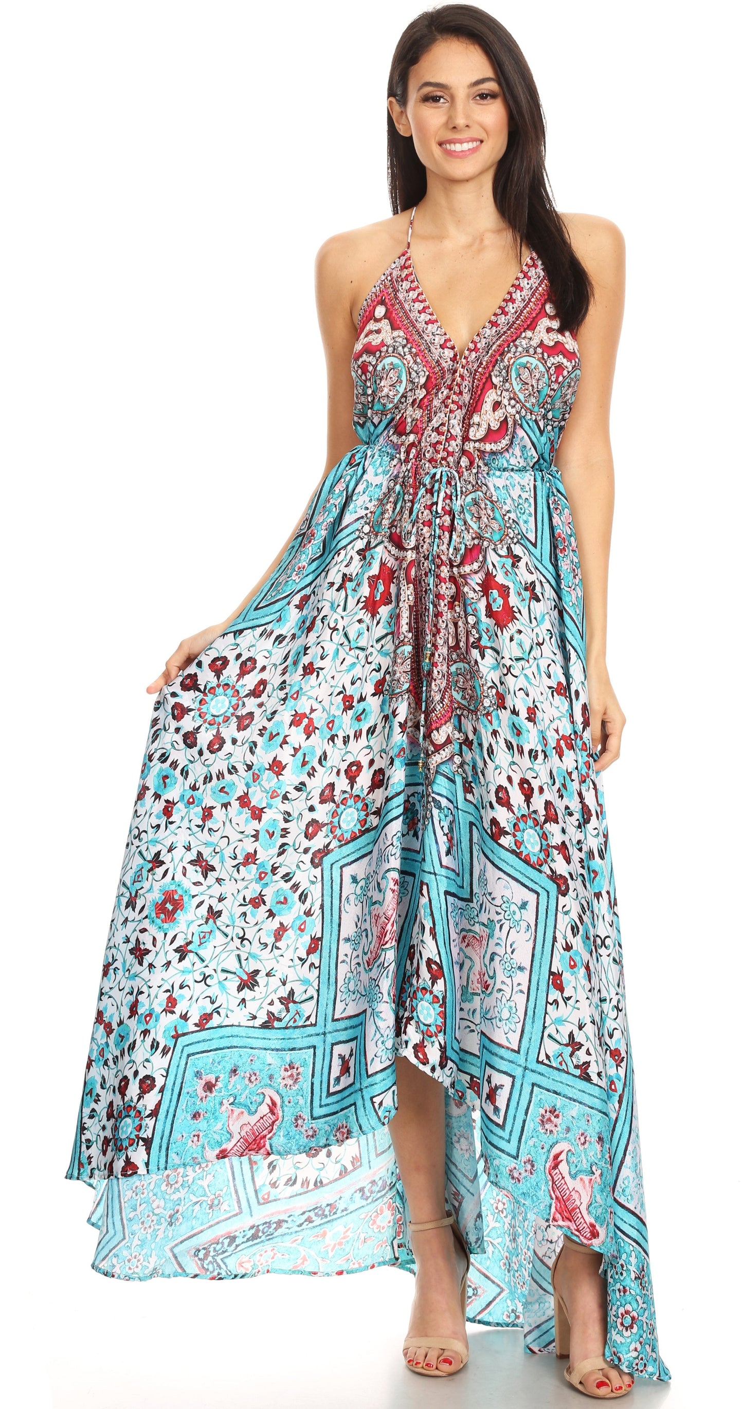 Sakkas Lizi Womens Maxi High-low Halter Handkerchief Long Dress Beach Party - Concordia Style Boutique