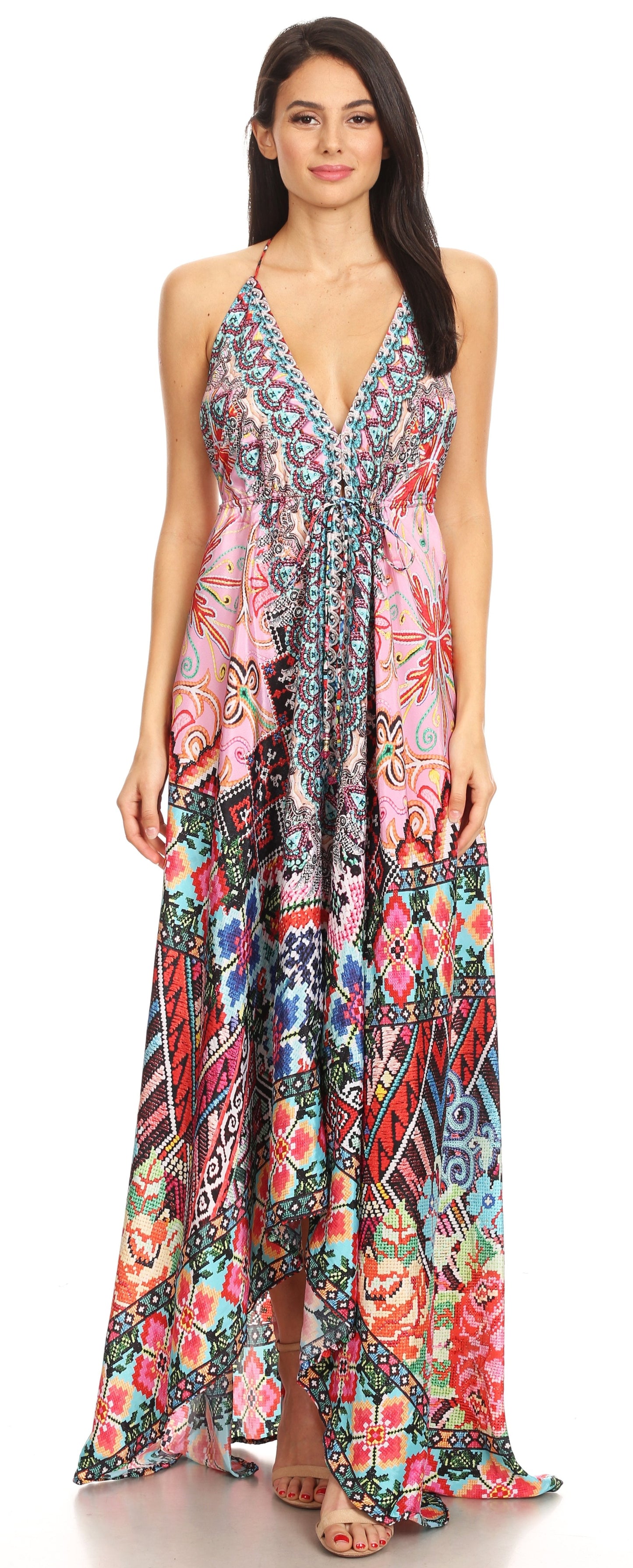 Sakkas Lizi Womens Maxi High-low Halter Handkerchief Long Dress Beach Party - Concordia Style Boutique
