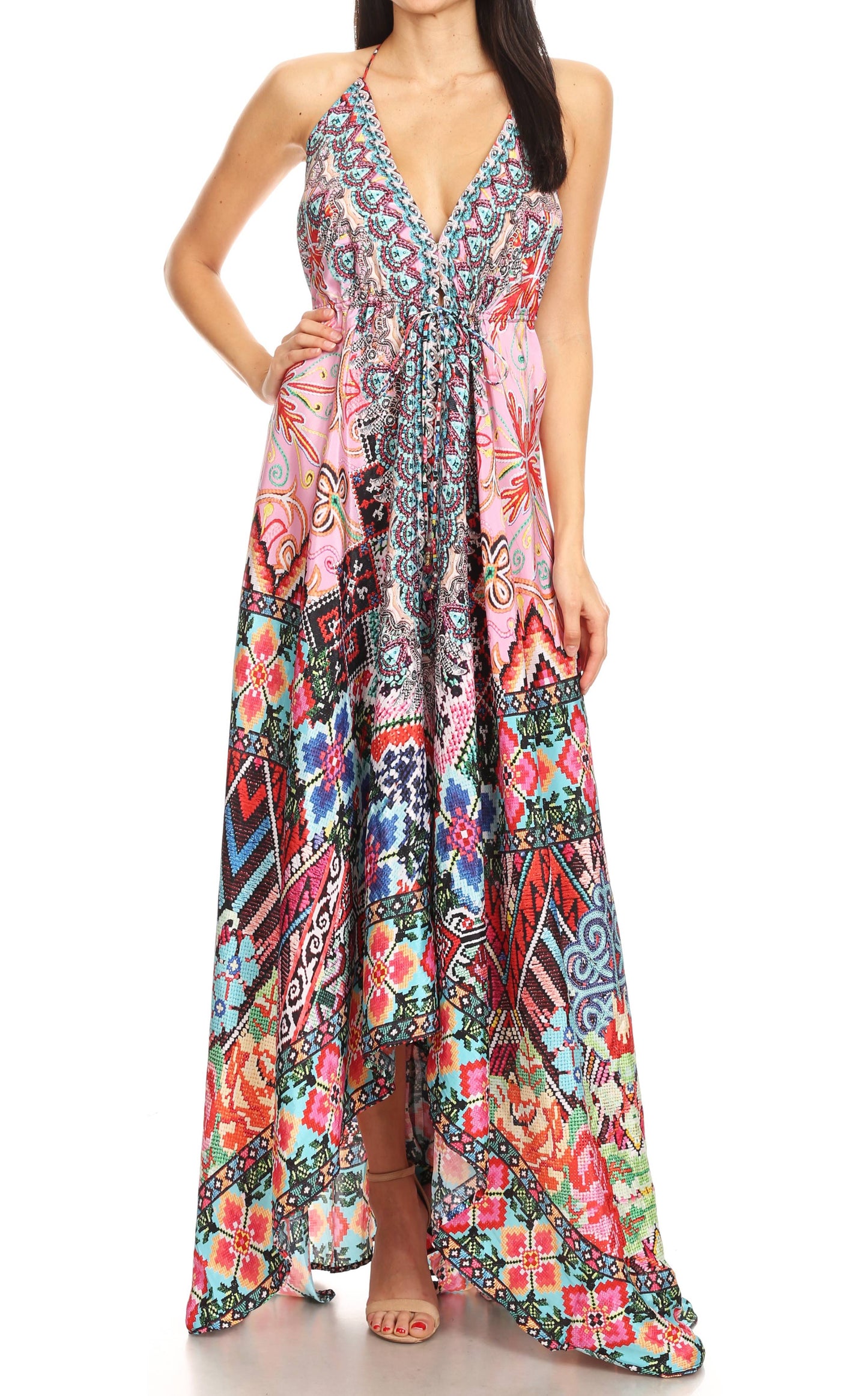 Sakkas Lizi Womens Maxi High-low Halter Handkerchief Long Dress Beach Party - Concordia Style Boutique