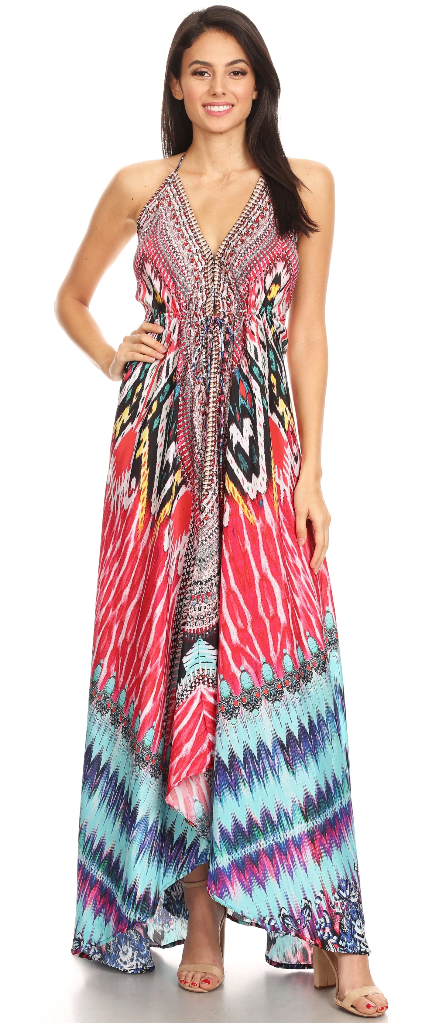 Sakkas Lizi Womens Maxi High-low Halter Handkerchief Long Dress Beach Party - Concordia Style Boutique