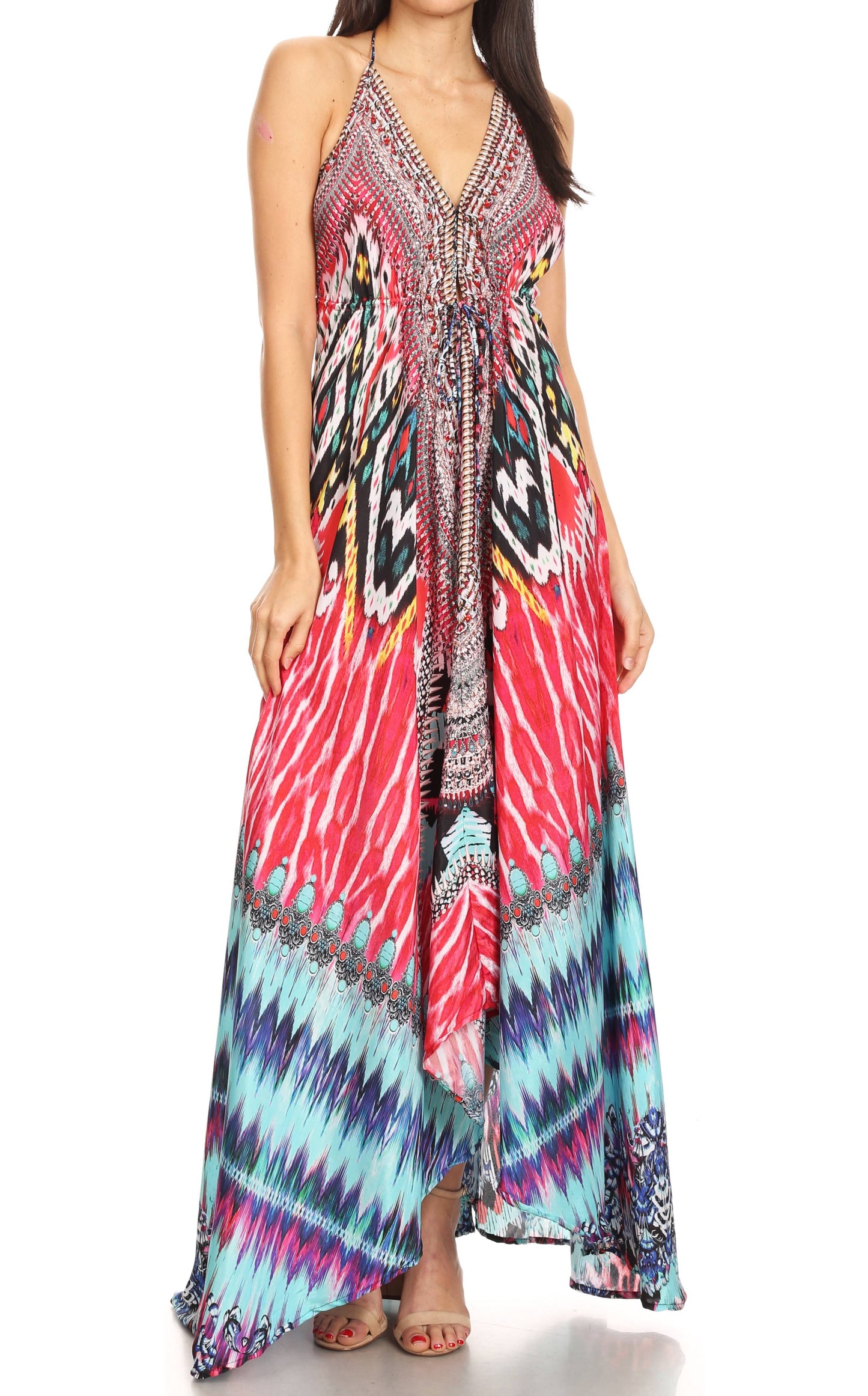 Sakkas Lizi Womens Maxi High-low Halter Handkerchief Long Dress Beach Party - Concordia Style Boutique