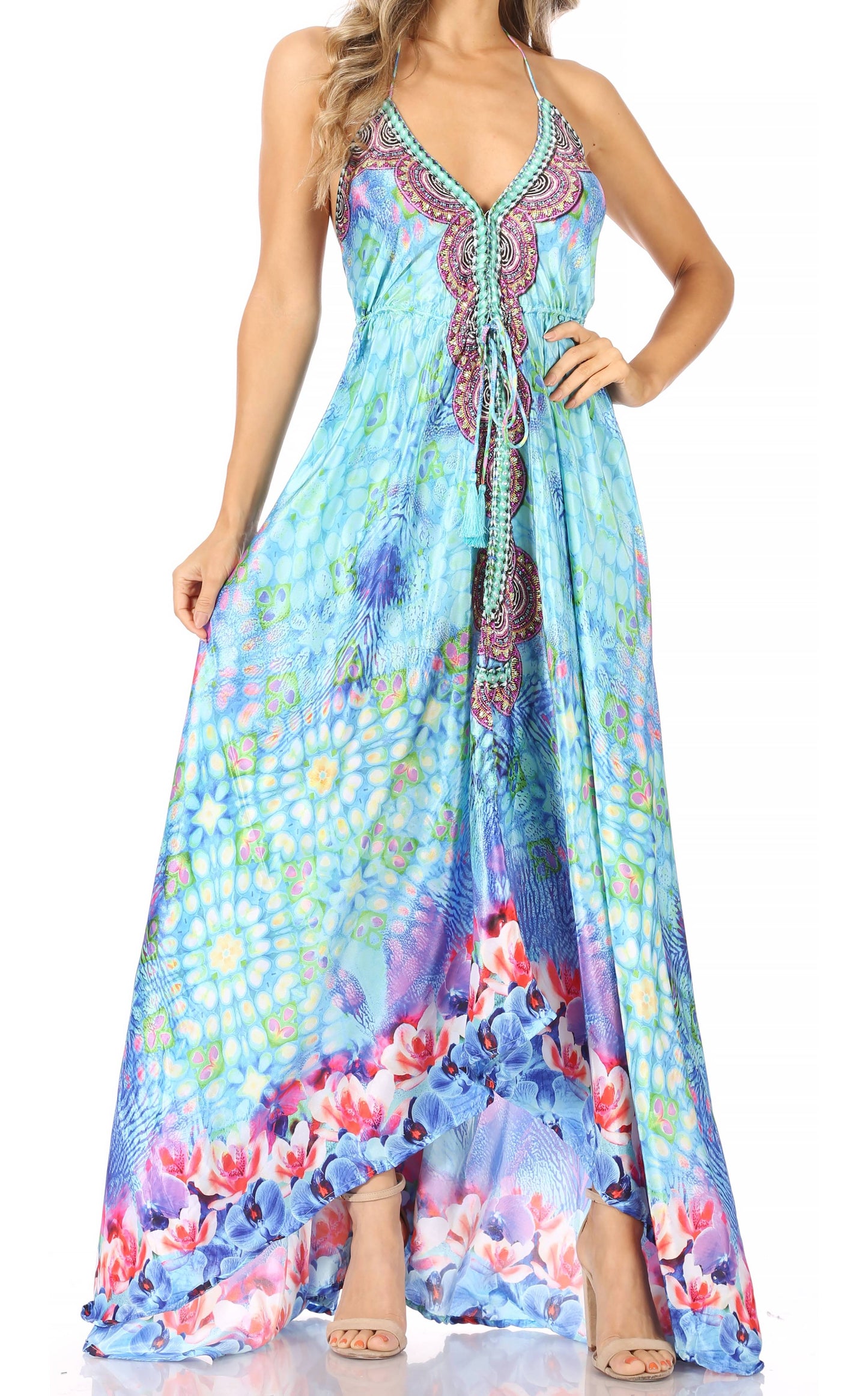 Sakkas Lizi Womens Maxi High-low Halter Handkerchief Long Dress Beach Party - Concordia Style Boutique