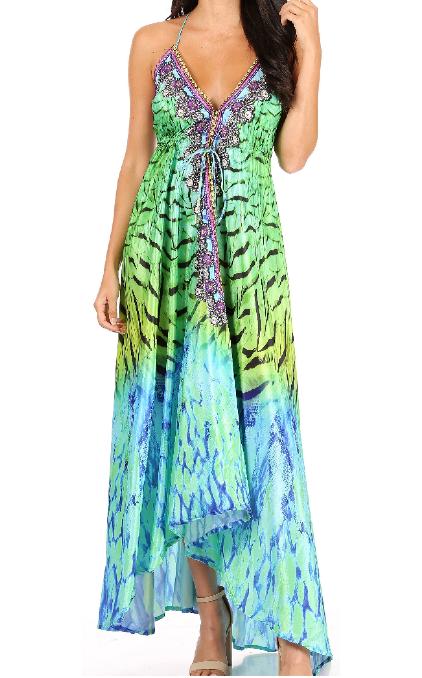 Sakkas Lizi Womens Maxi High-low Halter Handkerchief Long Dress Beach Party - Concordia Style Boutique