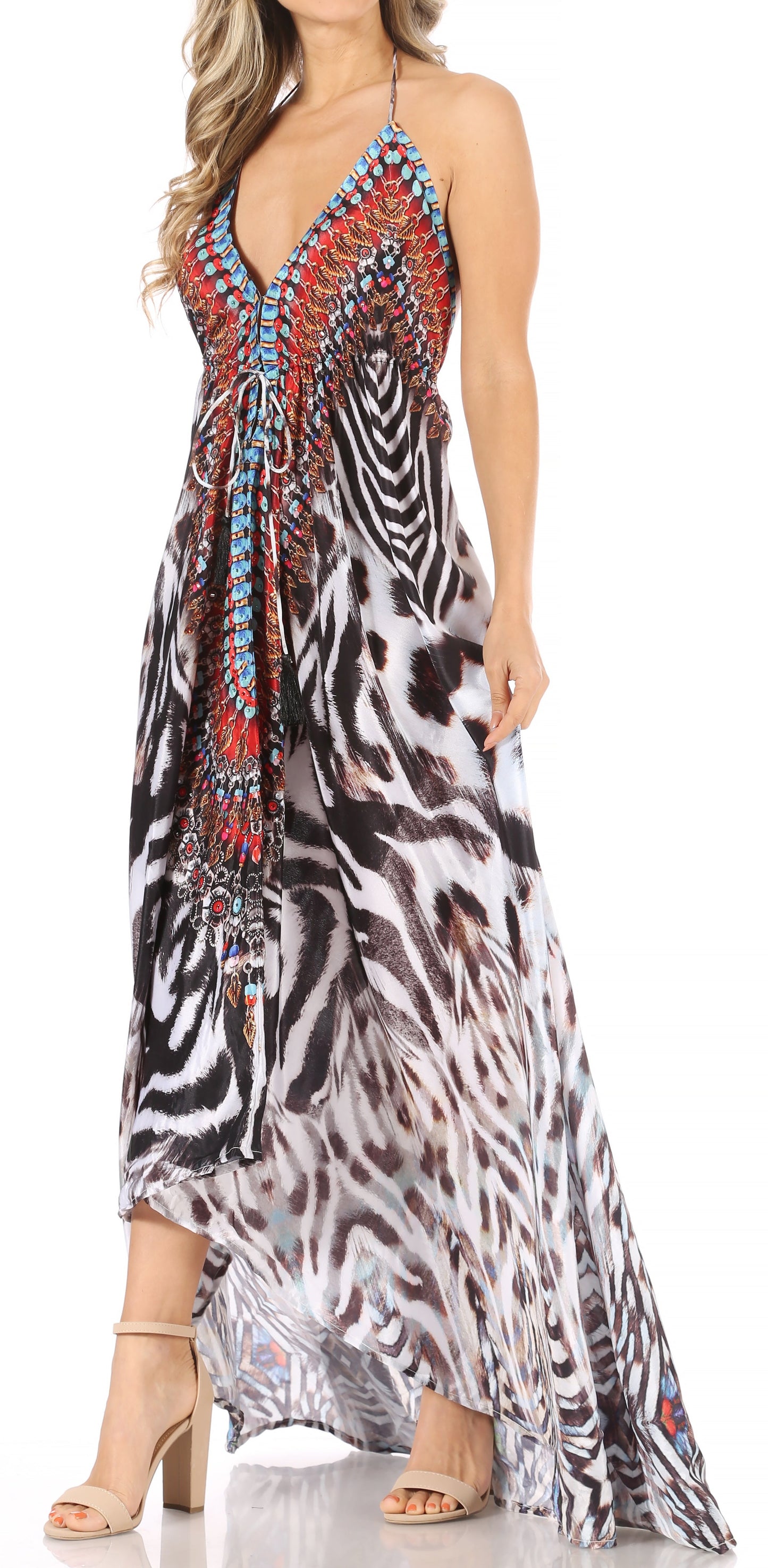 Sakkas Lizi Womens Maxi High-low Halter Handkerchief Long Dress Beach Party - Concordia Style Boutique