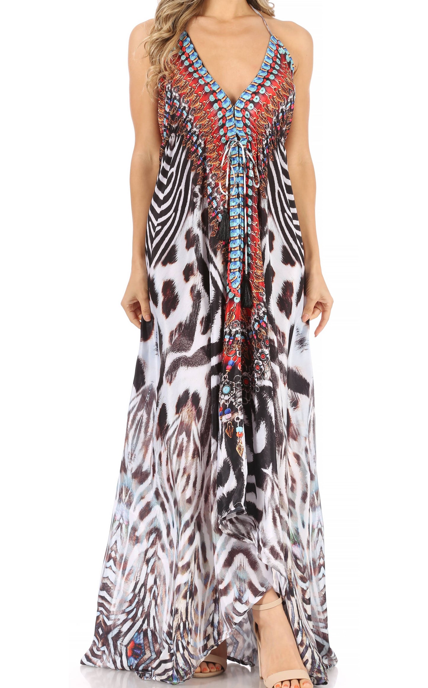 Sakkas Lizi Womens Maxi High-low Halter Handkerchief Long Dress Beach Party - Concordia Style Boutique