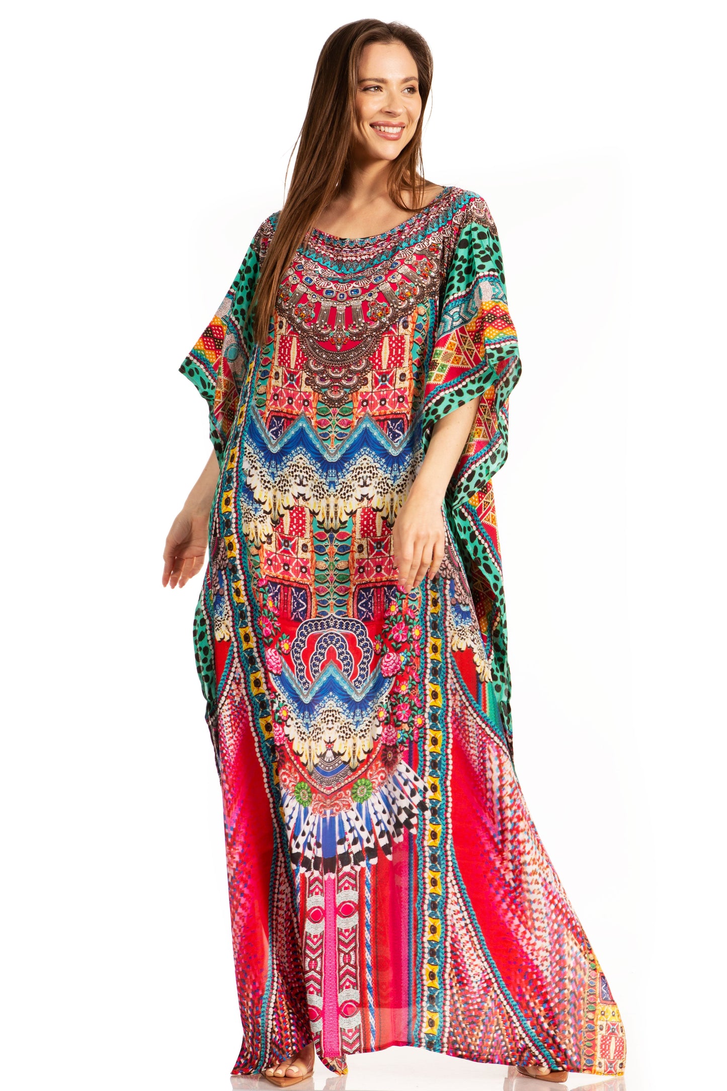 Sakkas Jabari Women's Maxi Short Sleeve Long Beach Kaftan Dress Boho Loose Gown - Concordia Style Boutique