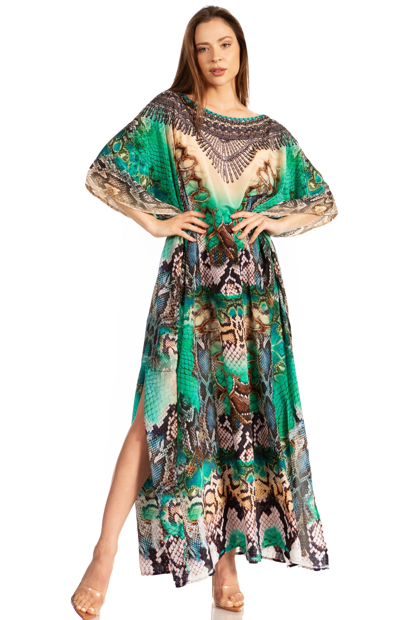 Sakkas Jabari Women's Maxi Short Sleeve Long Beach Kaftan Dress Boho Loose Gown - Concordia Style Boutique
