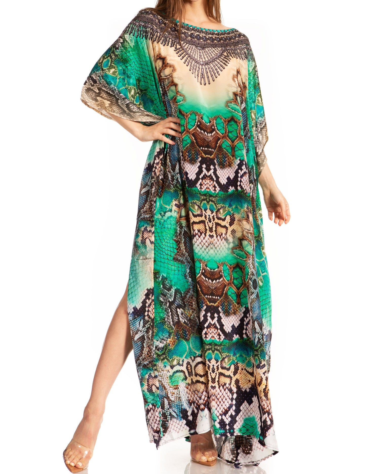 Sakkas Jabari Women's Maxi Short Sleeve Long Beach Kaftan Dress Boho Loose Gown - Concordia Style Boutique