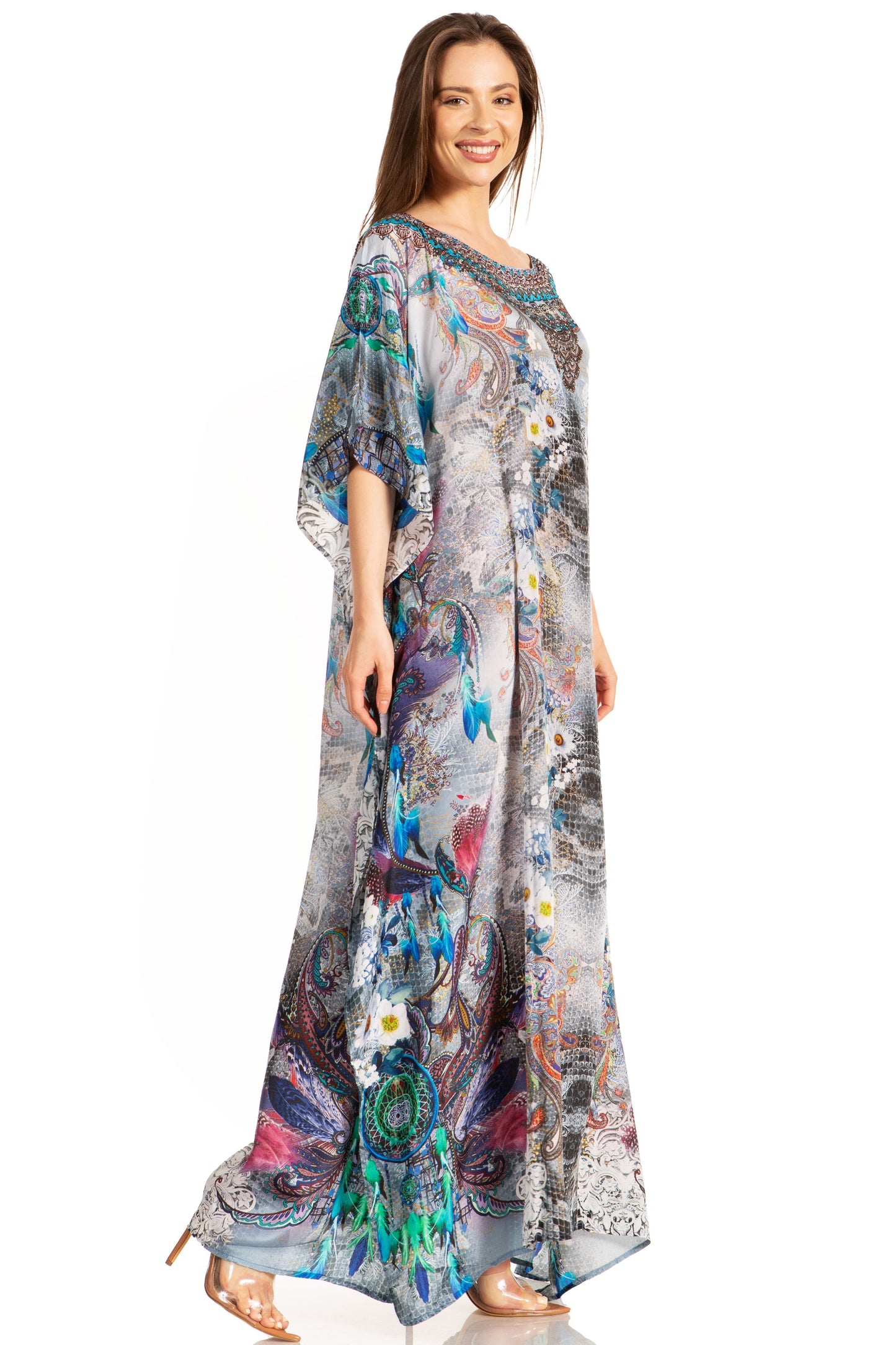 Sakkas Jabari Women's Maxi Short Sleeve Long Beach Kaftan Dress Boho Loose Gown - Concordia Style Boutique