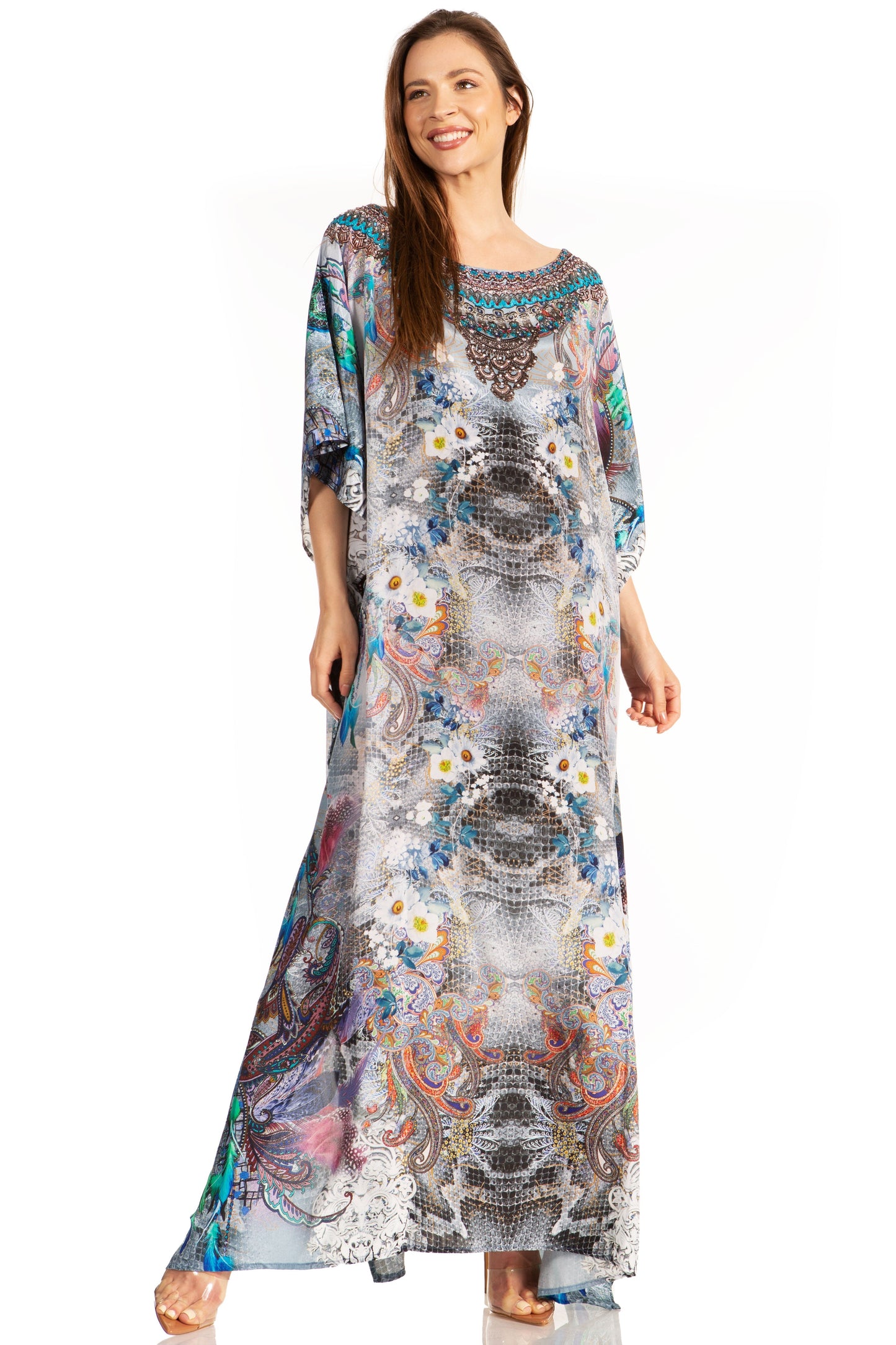 Sakkas Jabari Women's Maxi Short Sleeve Long Beach Kaftan Dress Boho Loose Gown - Concordia Style Boutique