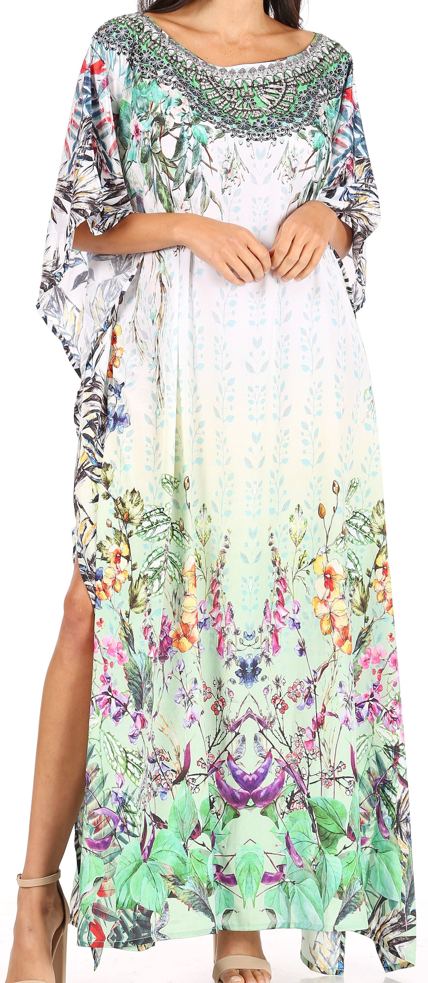 Sakkas Jabari Women's Maxi Short Sleeve Long Beach Kaftan Dress Boho Loose Gown - Concordia Style Boutique
