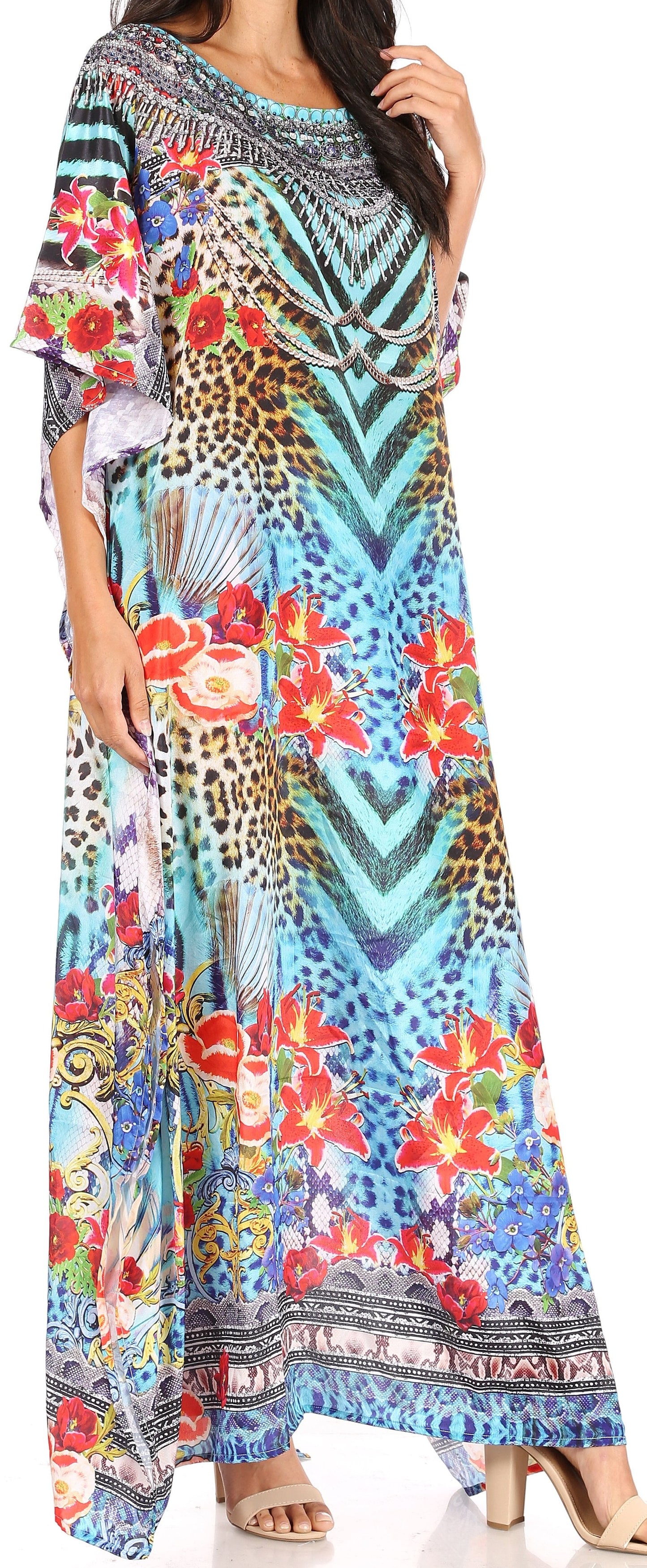 Sakkas Jabari Women's Maxi Short Sleeve Long Beach Kaftan Dress Boho Loose Gown - Concordia Style Boutique