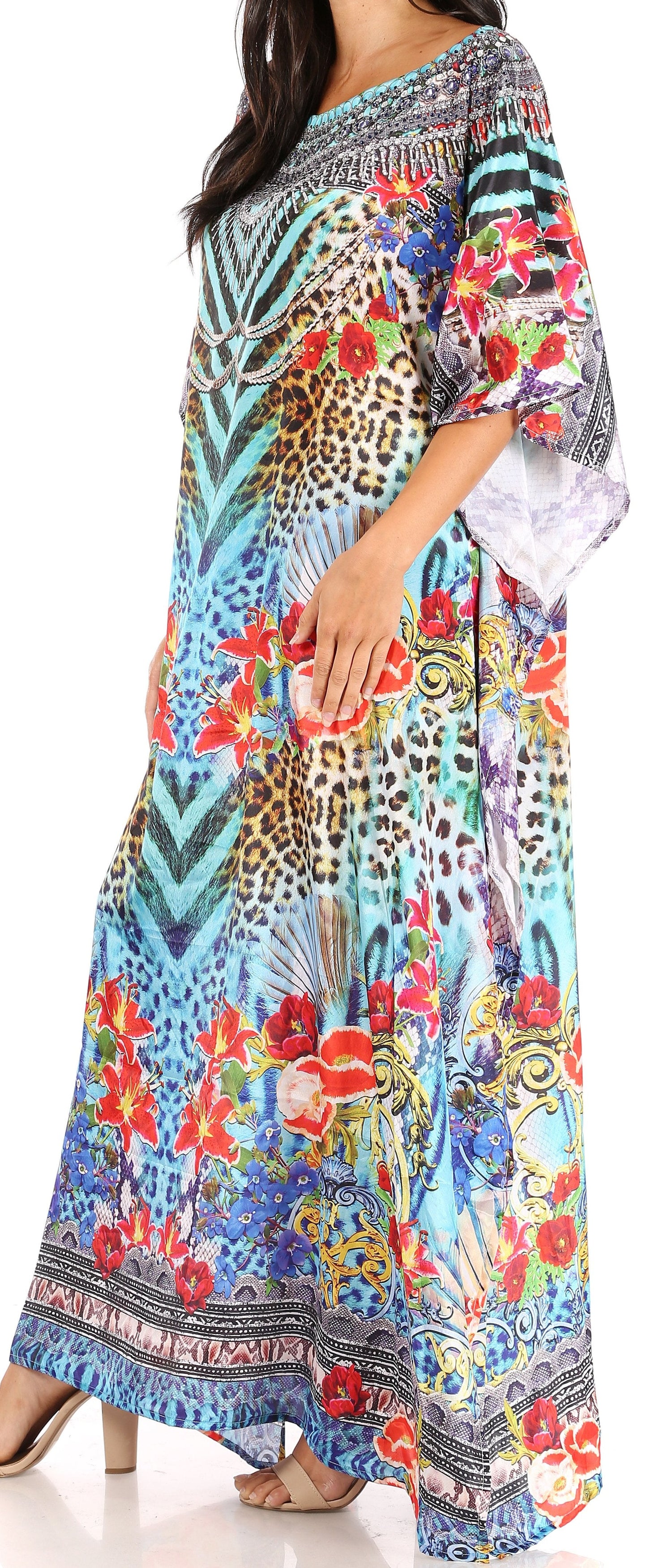 Sakkas Jabari Women's Maxi Short Sleeve Long Beach Kaftan Dress Boho Loose Gown - Concordia Style Boutique