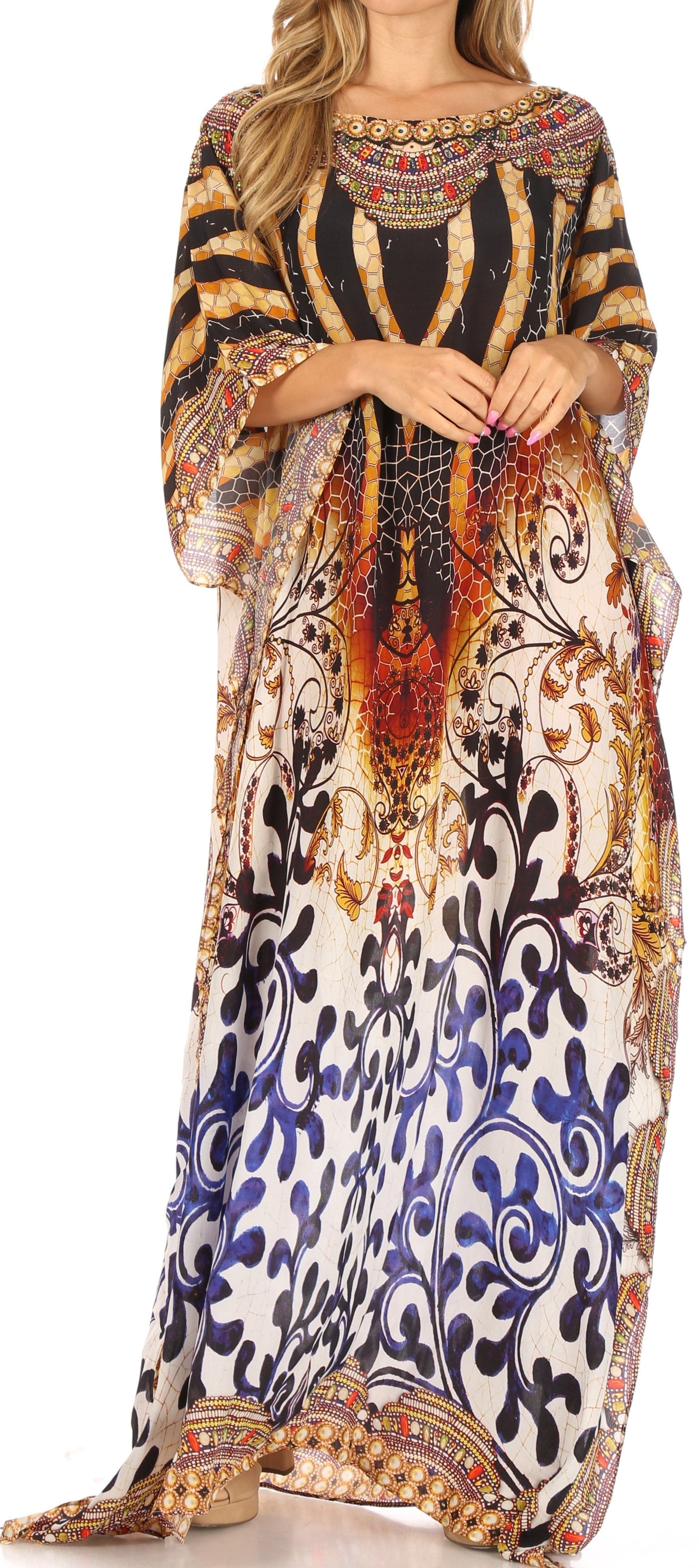 Sakkas Jabari Women's Maxi Short Sleeve Long Beach Kaftan Dress Boho Loose Gown - Concordia Style Boutique