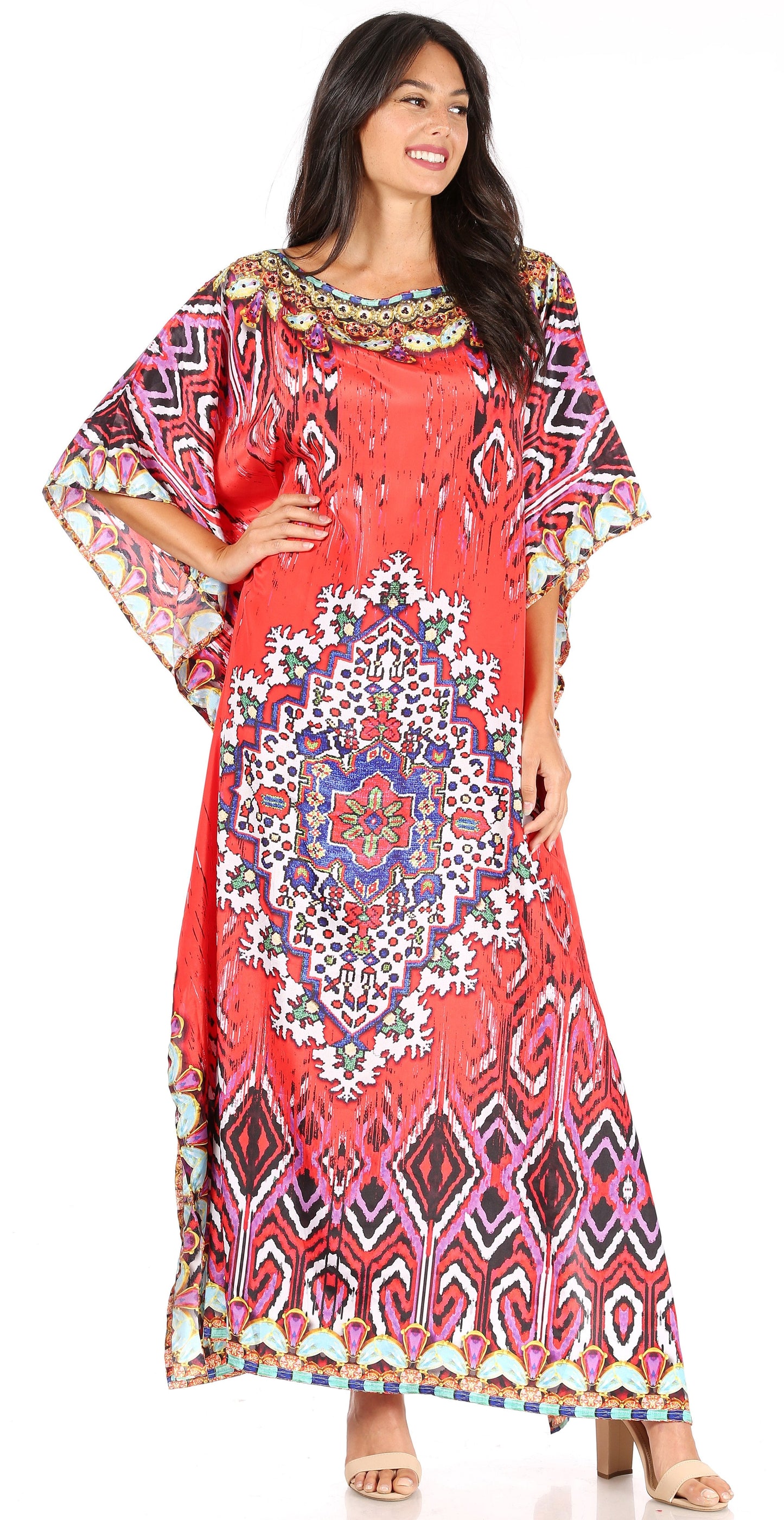 Sakkas Jabari Women's Maxi Short Sleeve Long Beach Kaftan Dress Boho Loose Gown - Concordia Style Boutique
