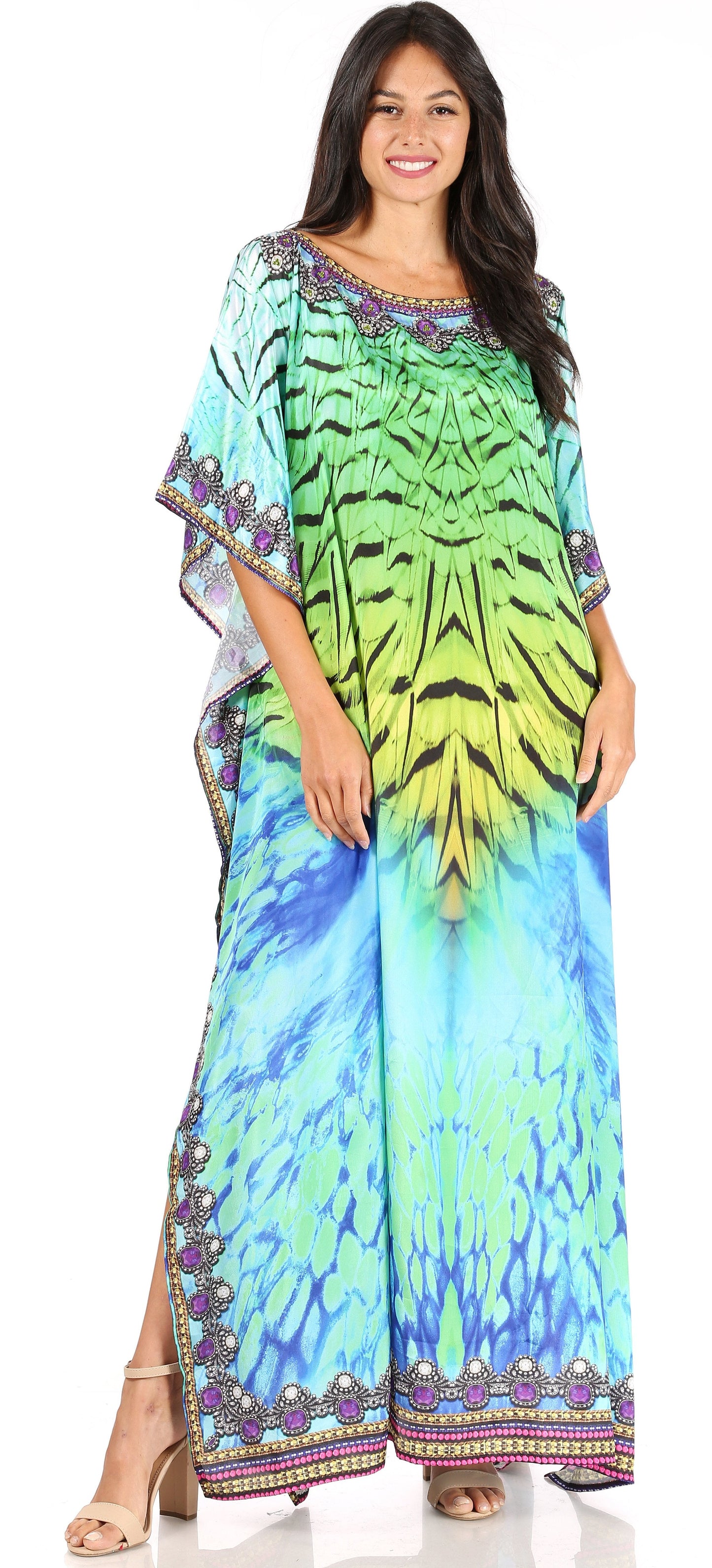 Sakkas Jabari Women's Maxi Short Sleeve Long Beach Kaftan Dress Boho Loose Gown - Concordia Style Boutique