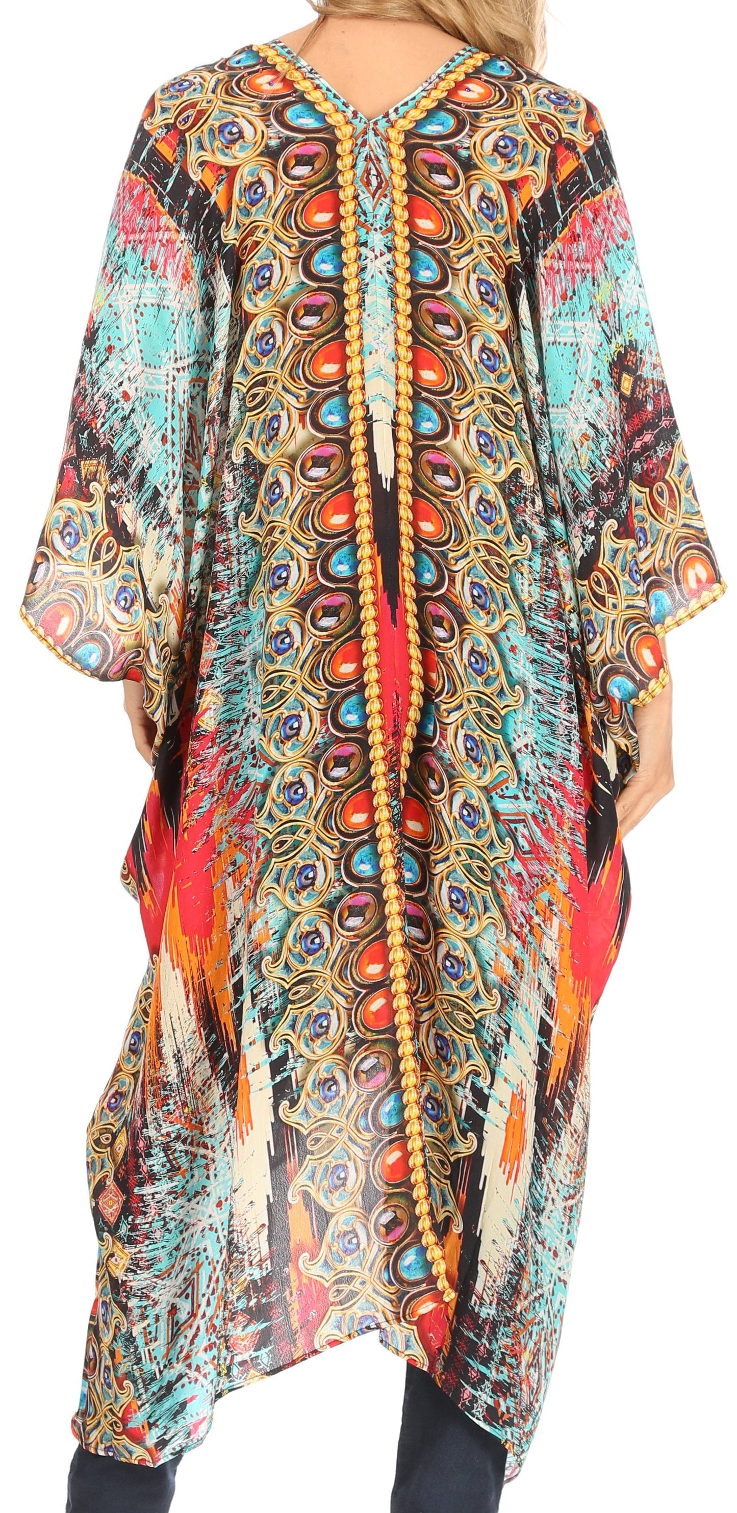 Sakkas Alvita Women's V Neck Beach Dress Top Caftan Cover up with Rhinestones - Concordia Style Boutique