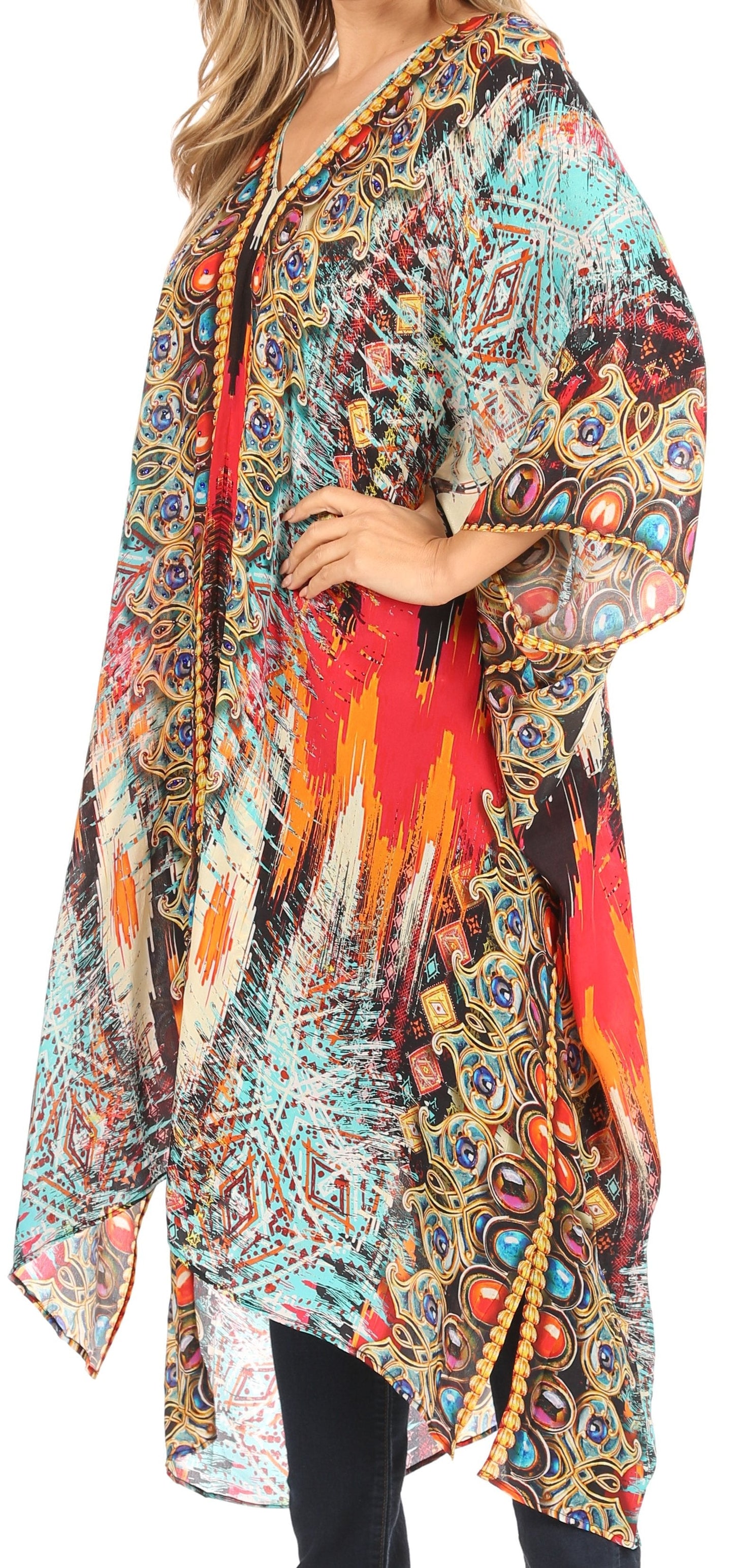 Sakkas Alvita Women's V Neck Beach Dress Top Caftan Cover up with Rhinestones - Concordia Style Boutique