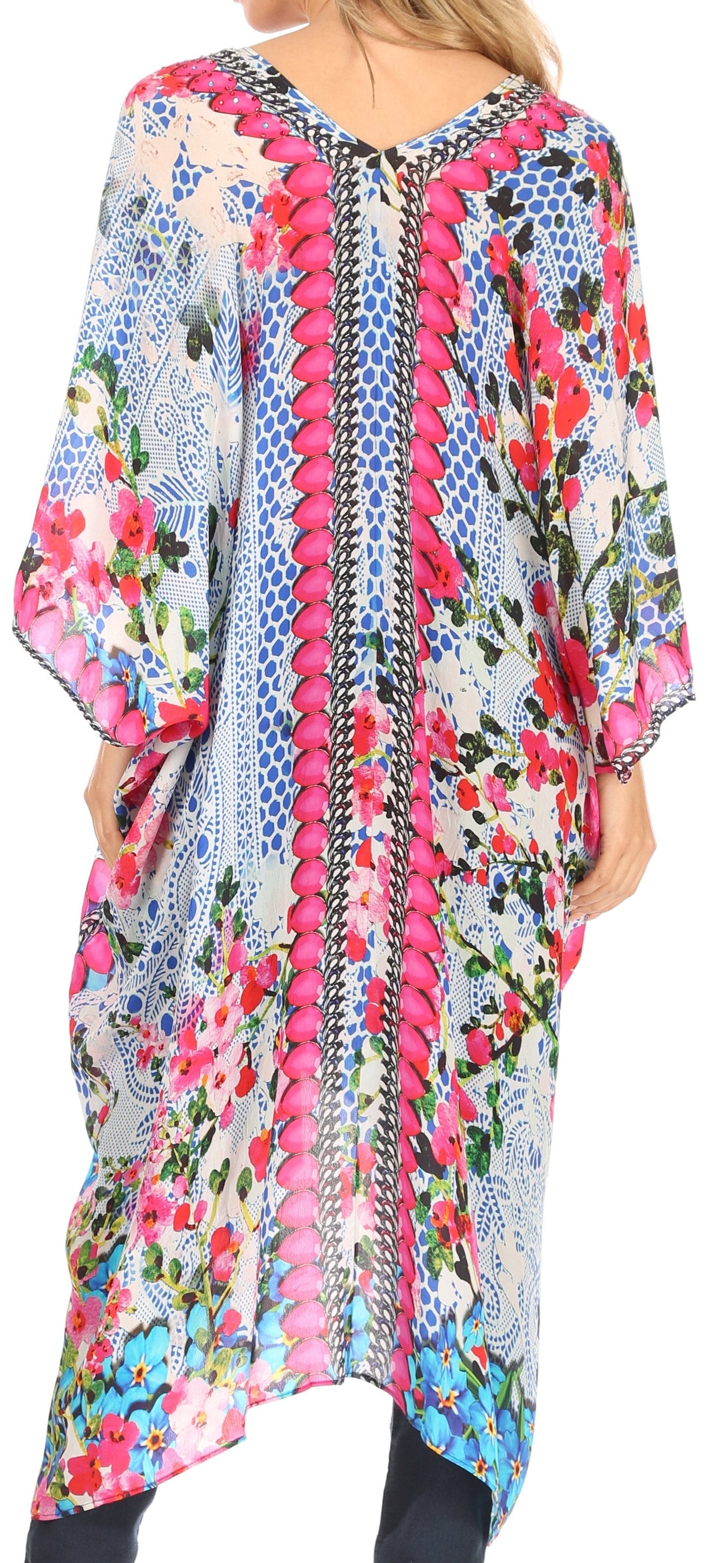 Sakkas Alvita Women's V Neck Beach Dress Top Caftan Cover up with Rhinestones - Concordia Style Boutique