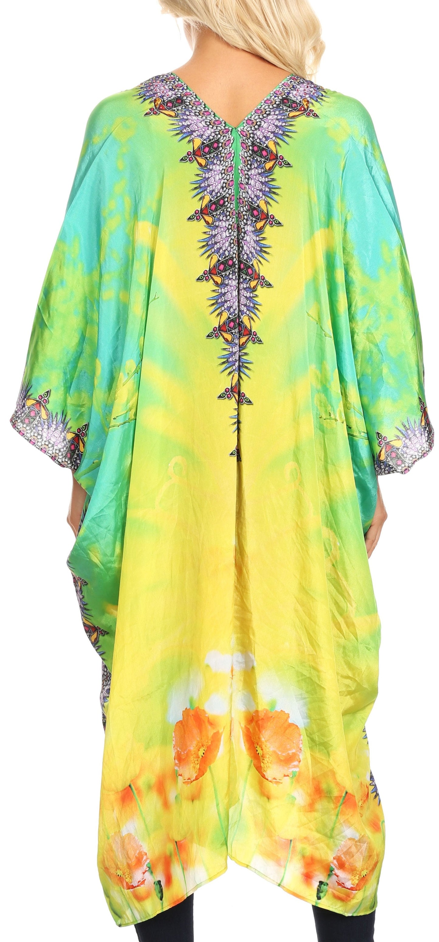 Sakkas Alvita Women's V Neck Beach Dress Top Caftan Cover up with Rhinestones - Concordia Style Boutique